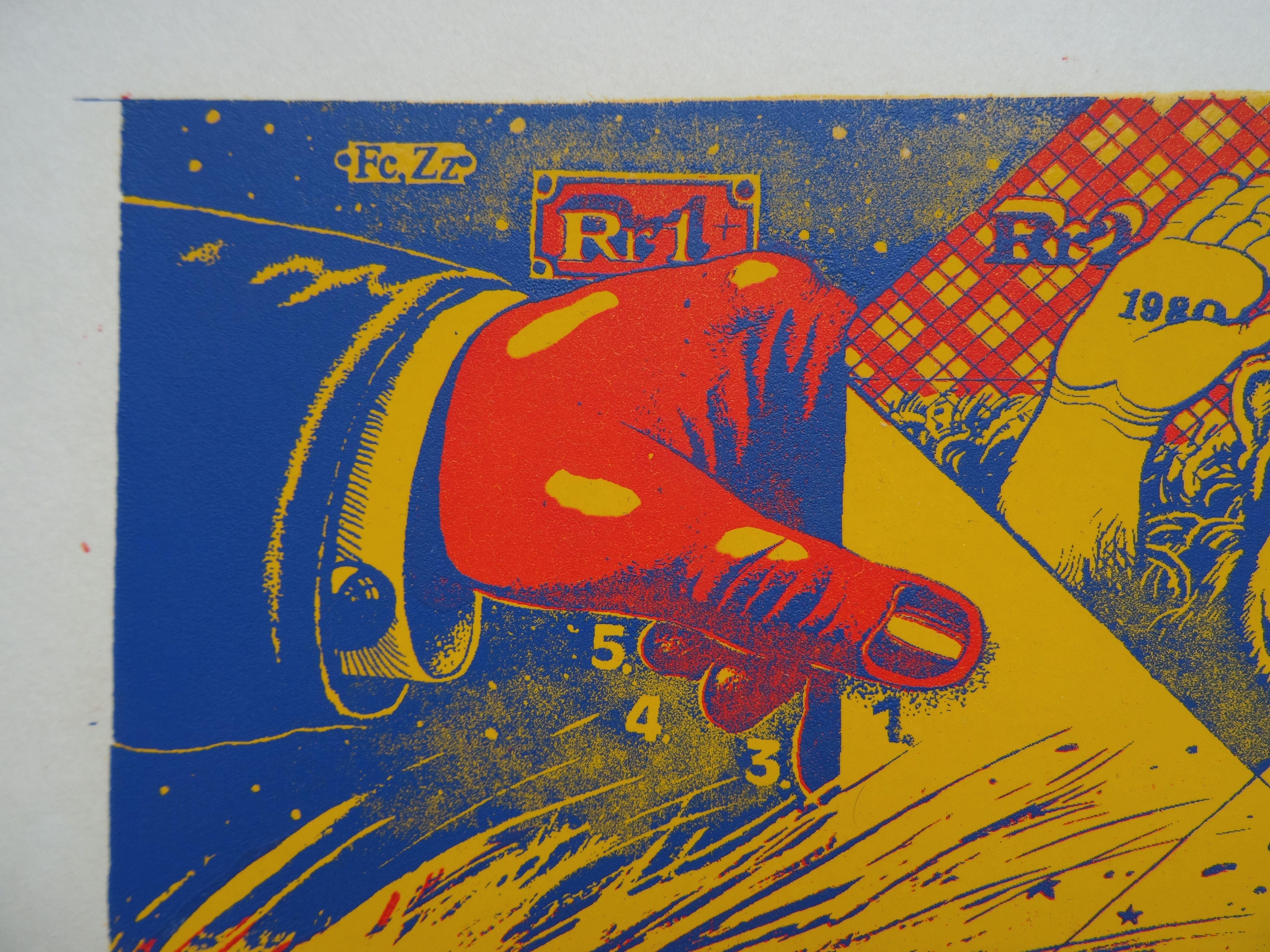 Grafismi & 14. 1980, carta, serigrafia, 15x22,5 cm - Animal Print Marrone di Maris Argalis