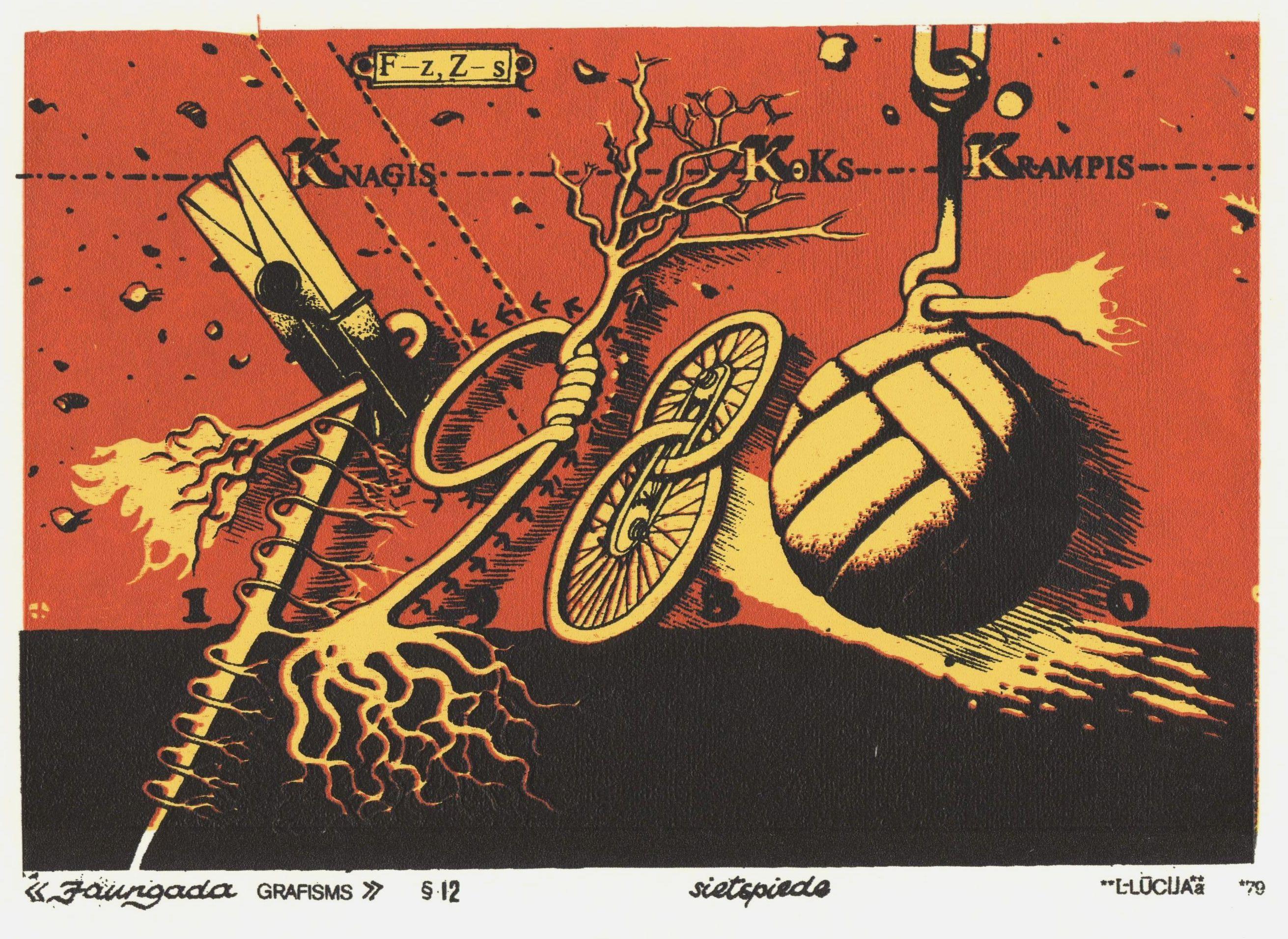 Maris Argalis Print – Graphik des Neuen Jahres & 12. 1979, Papier, Seidenschirm, 15x21,5 cm