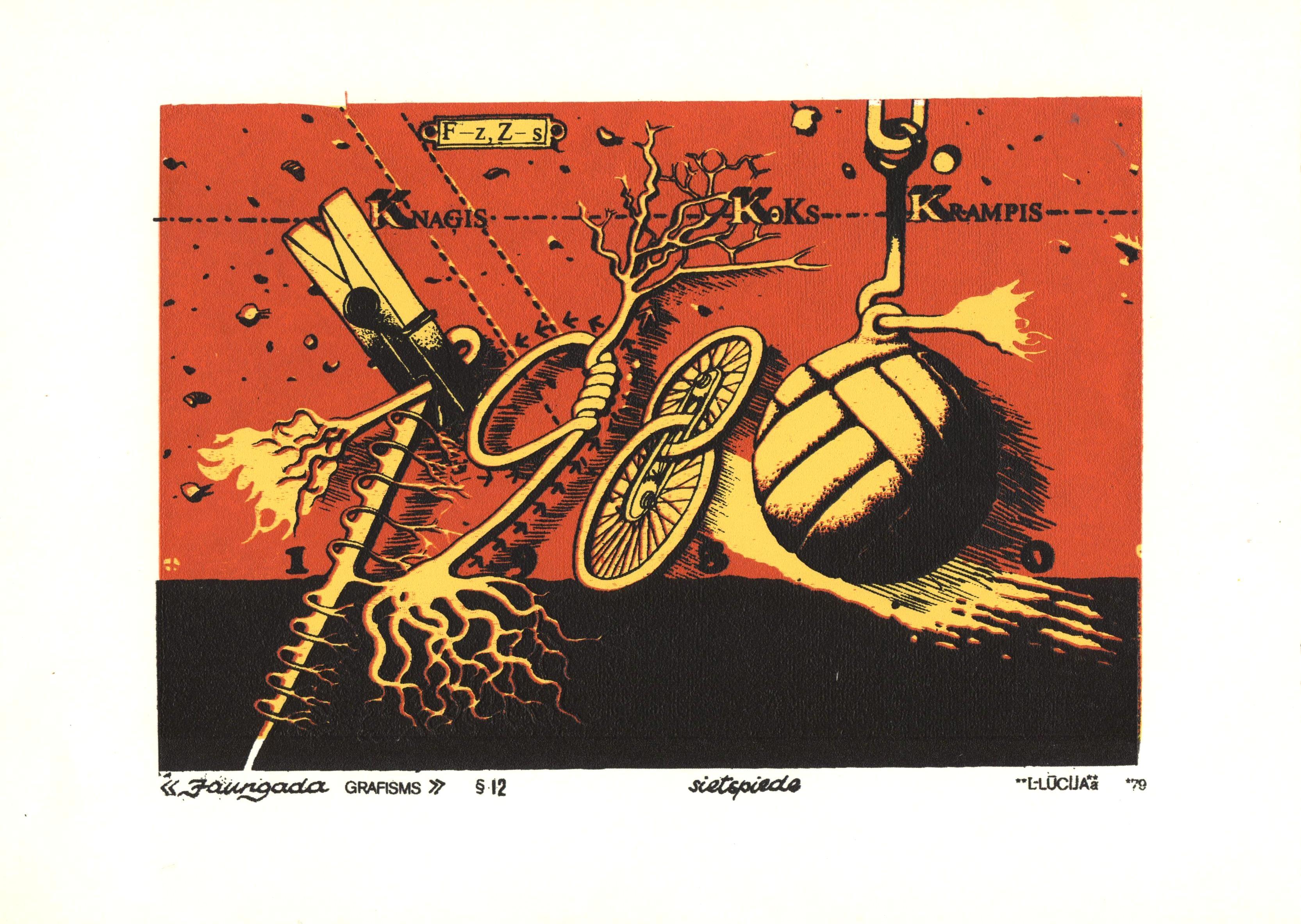 Graphik des Neuen Jahres & 12. 1979, Papier, Seidenschirm, 15x21,5 cm – Print von Maris Argalis