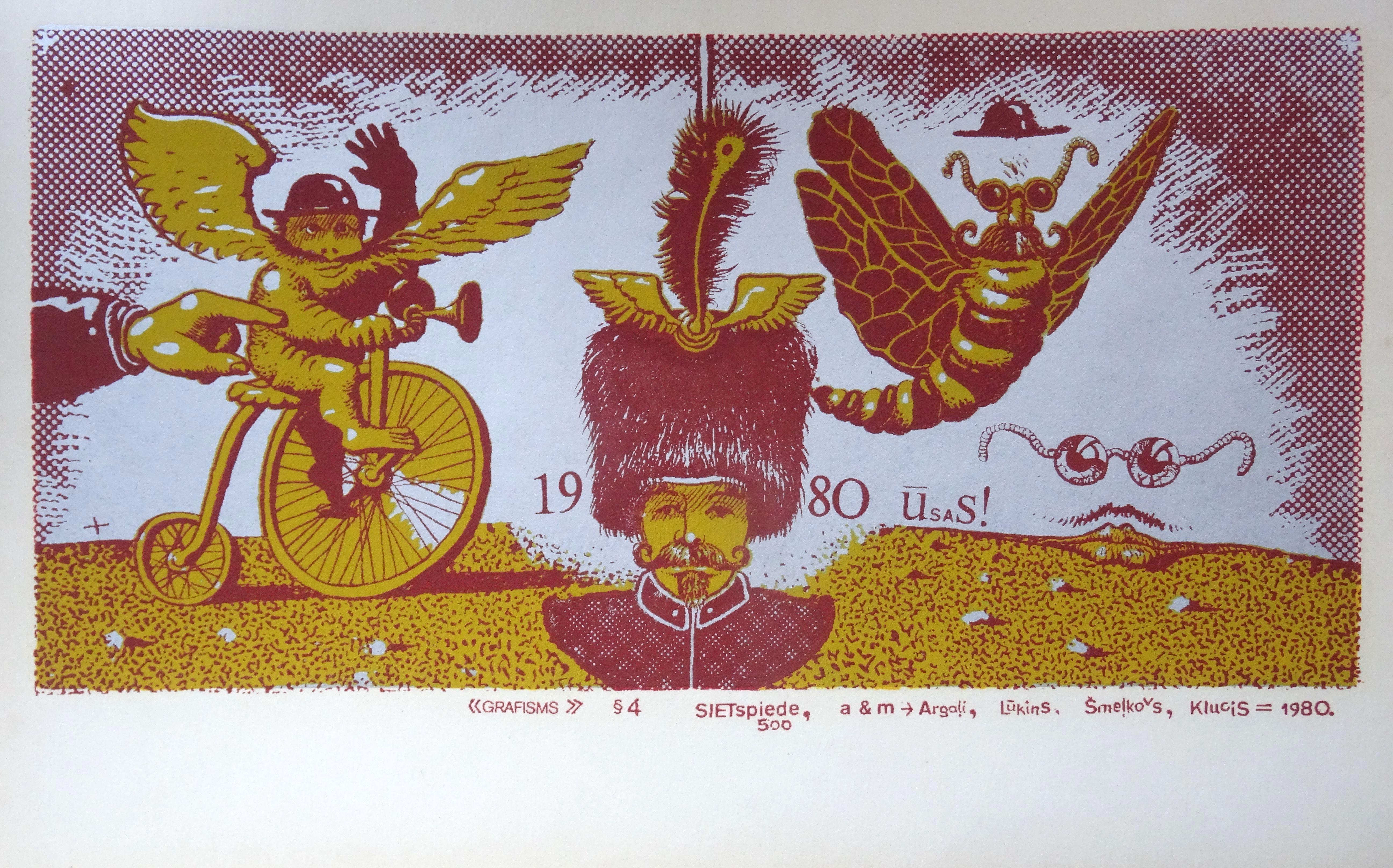 Saphisms & 4. 1979, Papier, Seidenschirm, 15x28 cm – Print von Maris Argalis