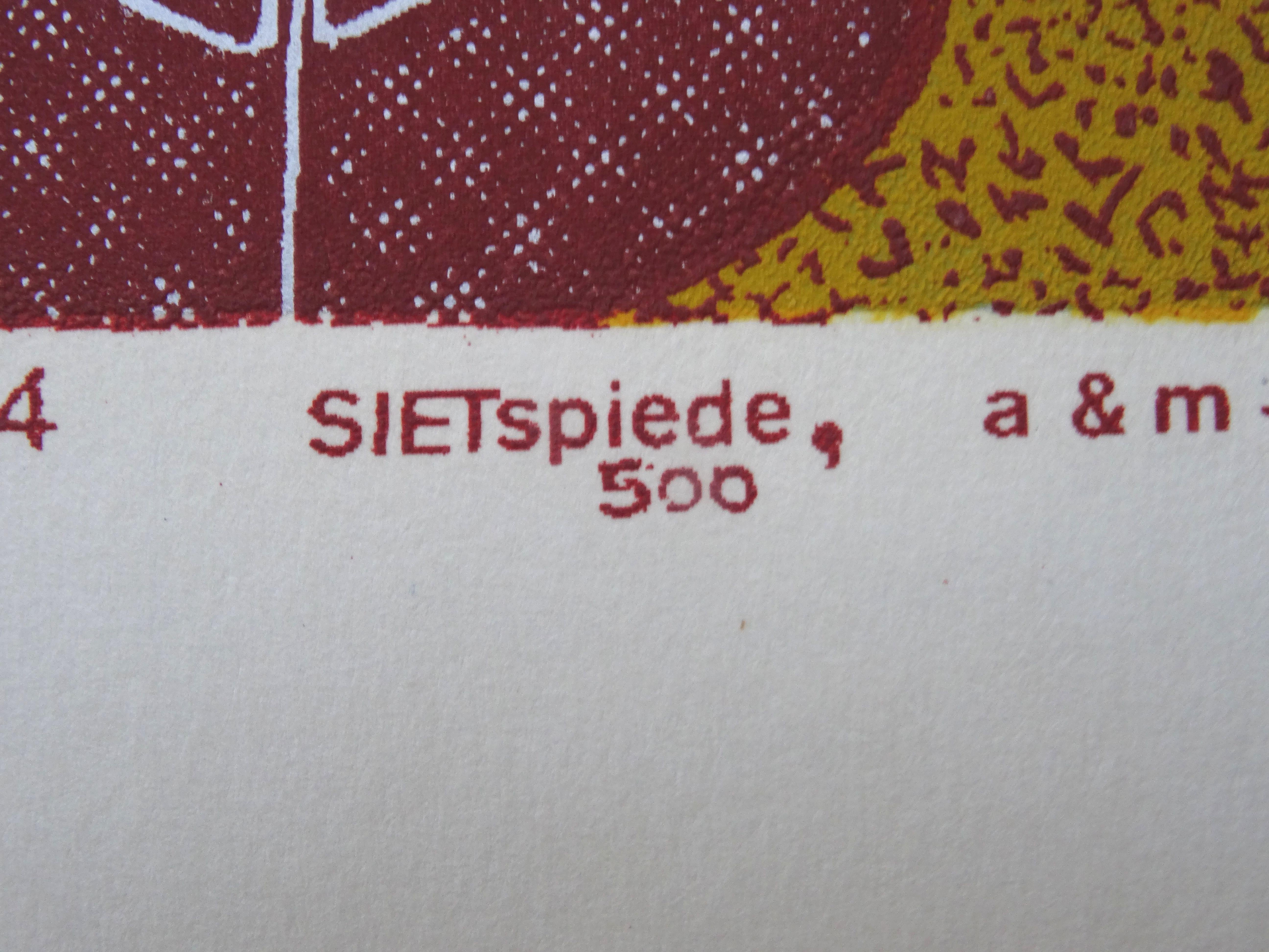Saphisms & 4. 1979, Papier, Seidenschirm, 15x28 cm (Braun), Print, von Maris Argalis
