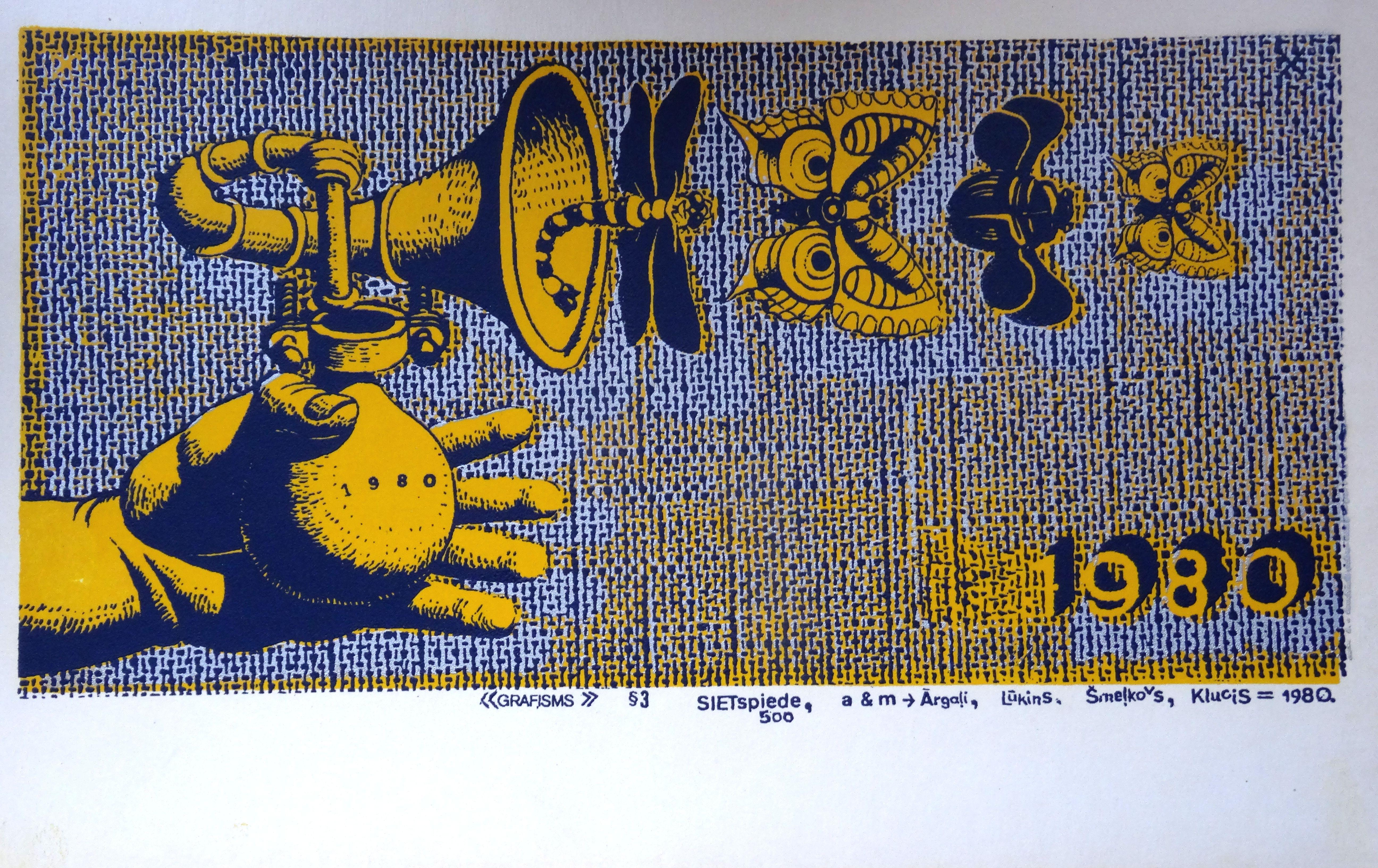 Saphisms & 3. 1980, Papier, Seidenschirm, 15x28 cm – Print von Maris Argalis
