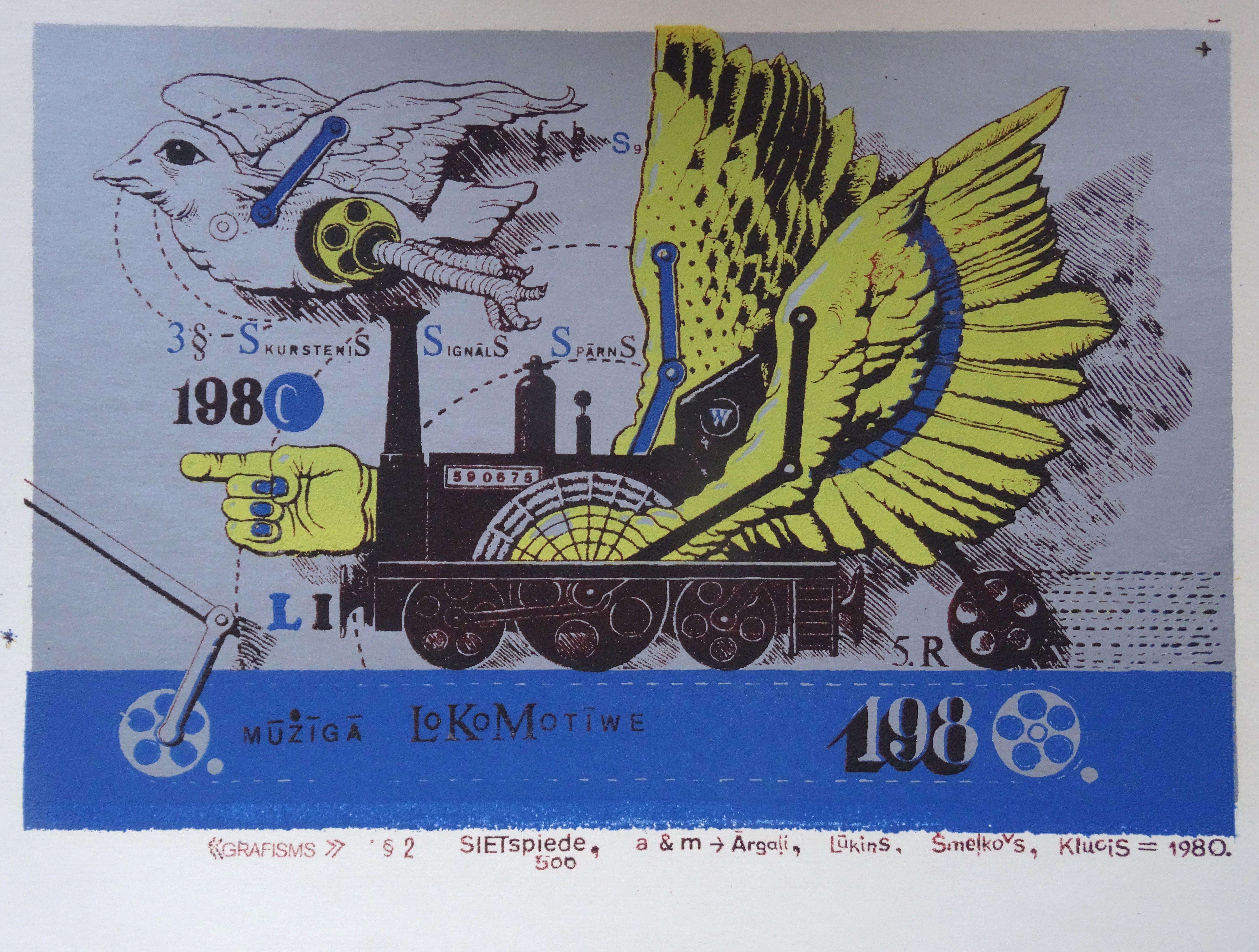 Saphisms & 2. 1980, Papier, Seidenschirm, 15x21 cm – Print von Maris Argalis