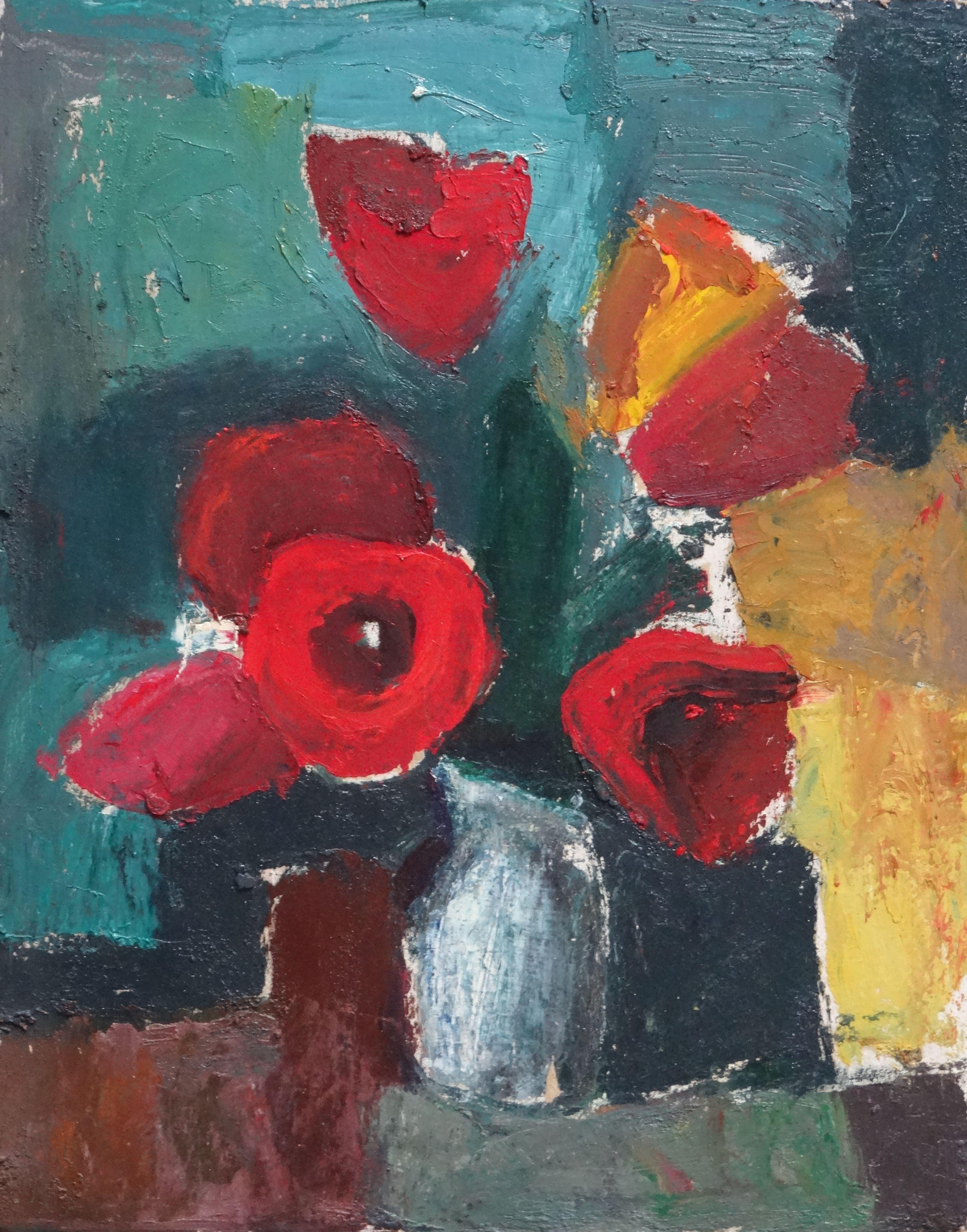 Composition with tulips. Oil on cardboard, 49,5x39,5 cm