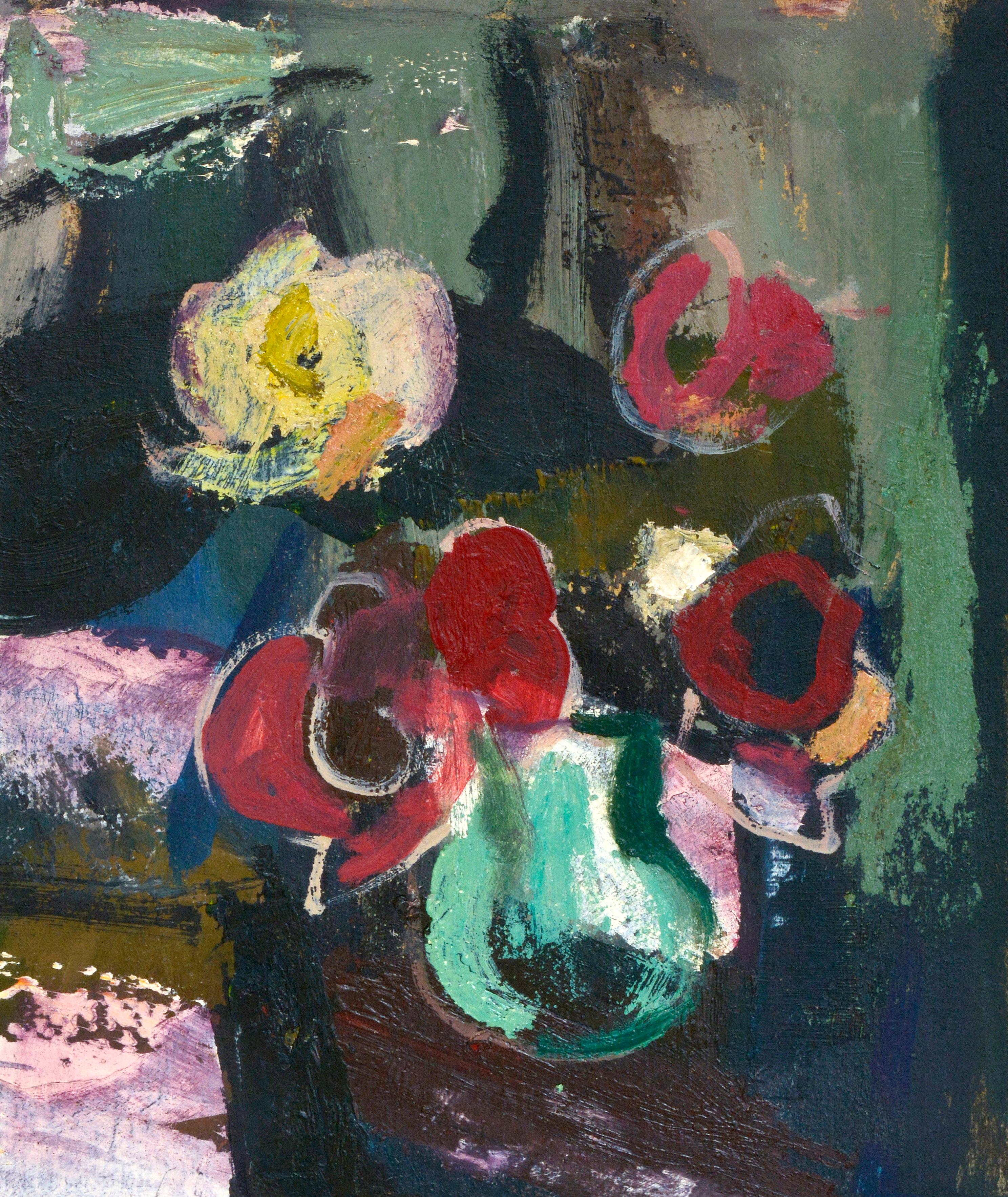 Fleurs dans un vase. Huile sur carton, 50 x 39,5 cm