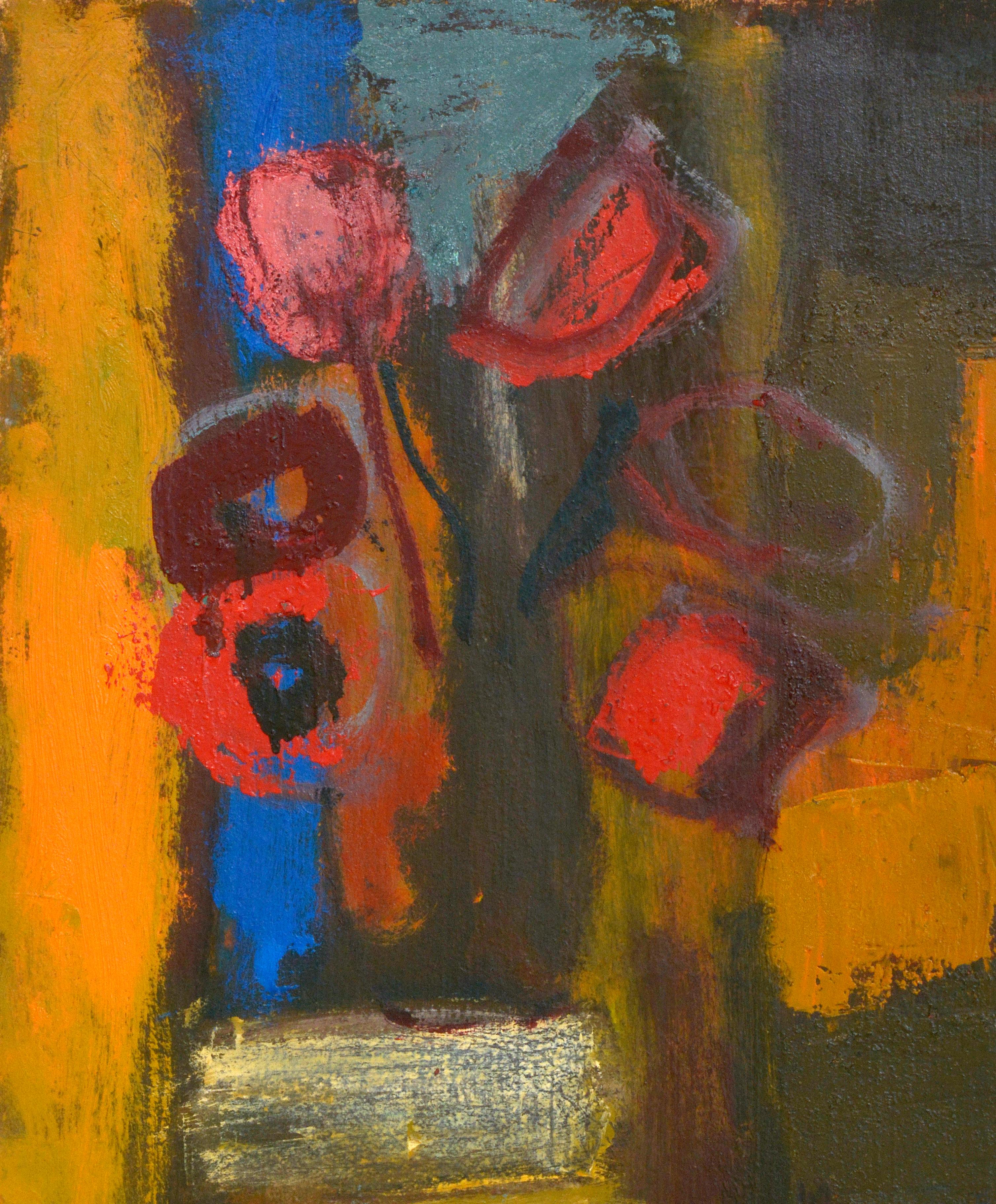 Tulips dans le vase. Huile sur carton, 50x40,5 cm