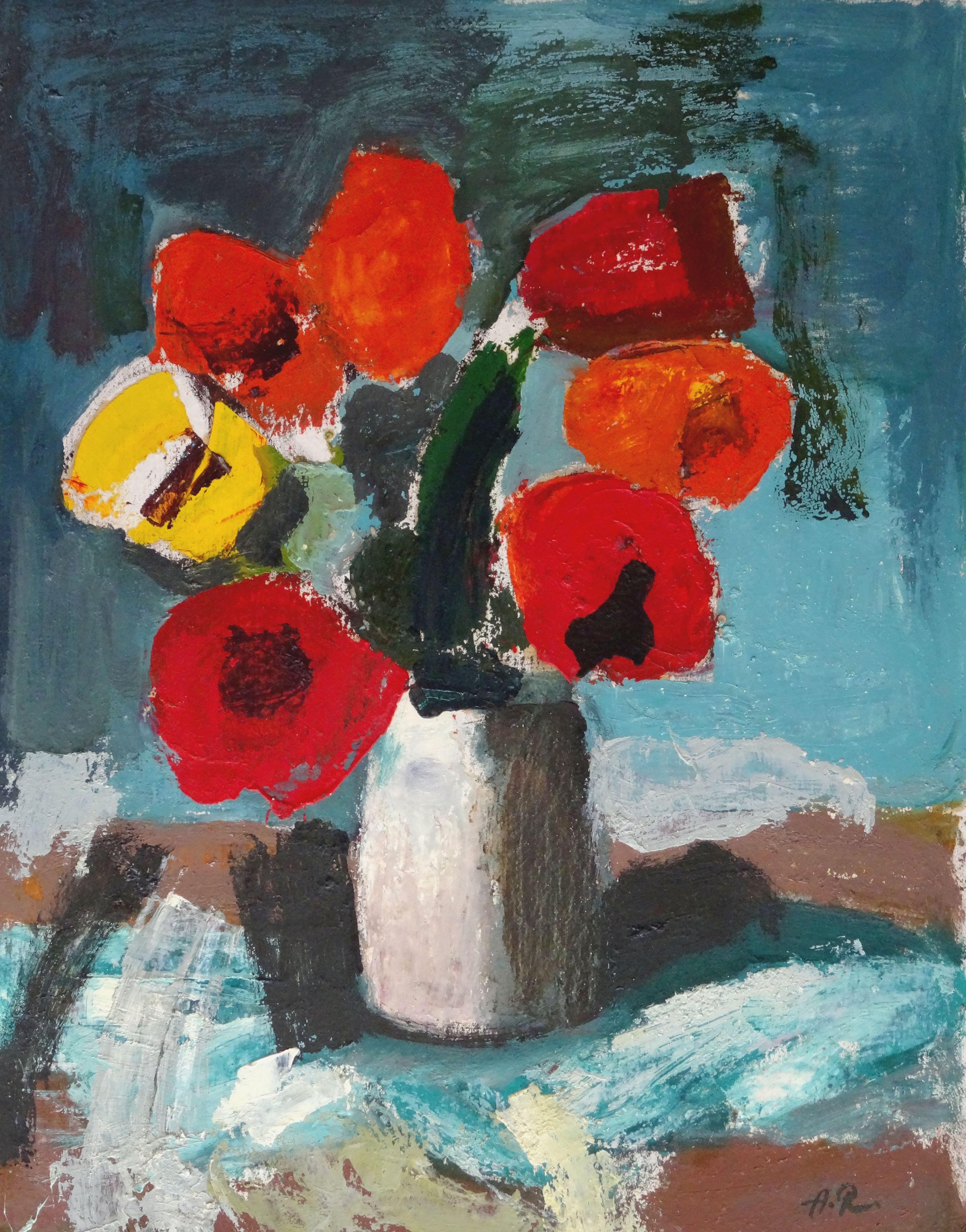 Aleksandr Rodin Still-Life Painting - Tulips. Double-sided 1975, canvas, oil, 50x40.1 cm  