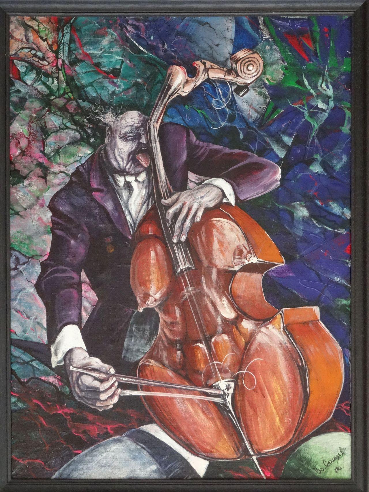 Contra and bass, oil on canvas, 77x57 cm - Painting by Salishev Vsevolod