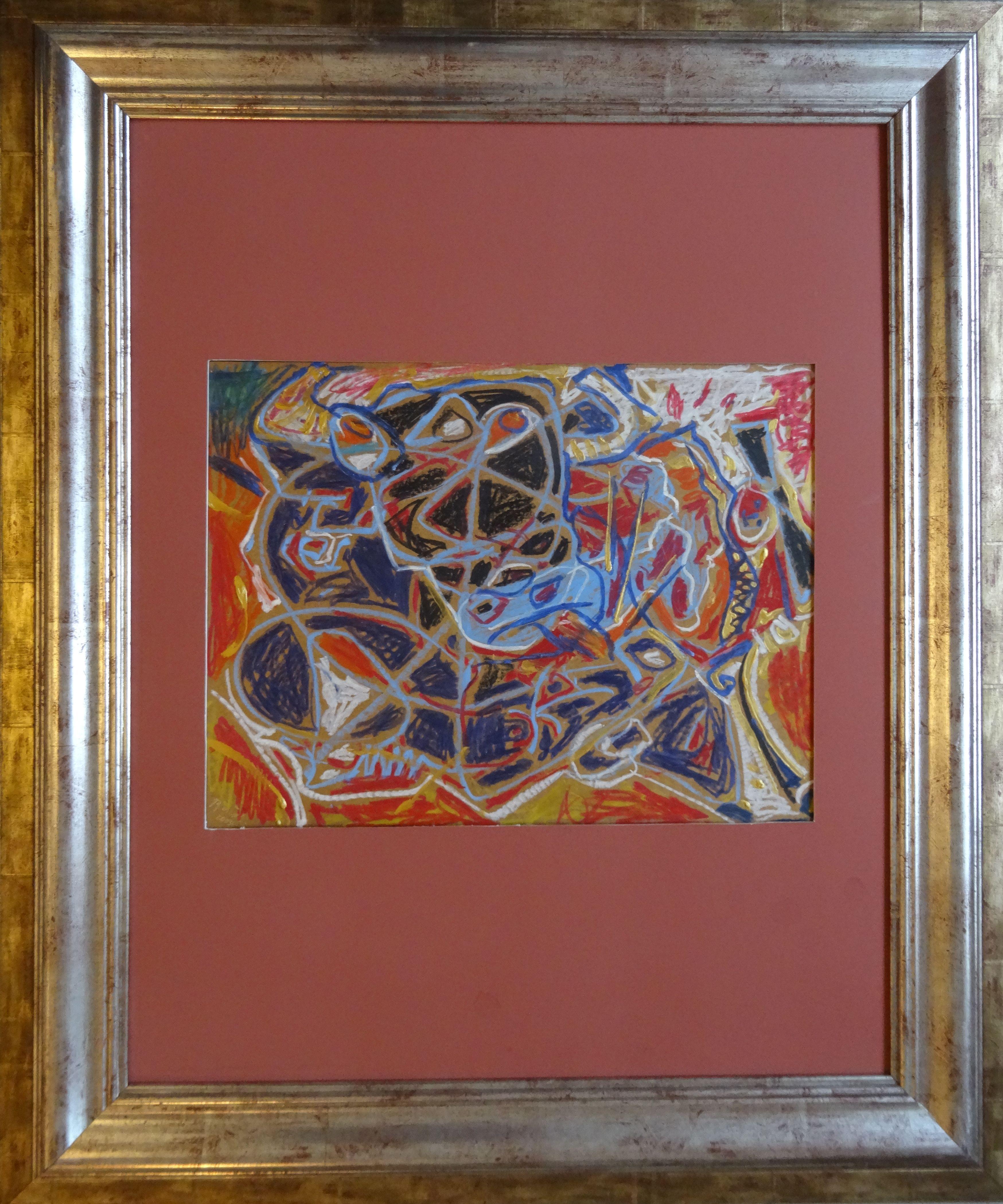 Ole! 2003, tecnica mista su cartone, 30x39 cm
Pittura astratta colorata con colori blu e rossi

Gunta Liepina Griva
Nato nel 1942 a Riga, Lettonia
1961 - Diploma alla scuola d'arte J. Rozentals
1966 - Inizia a partecipare alle mostre
1967 - Si