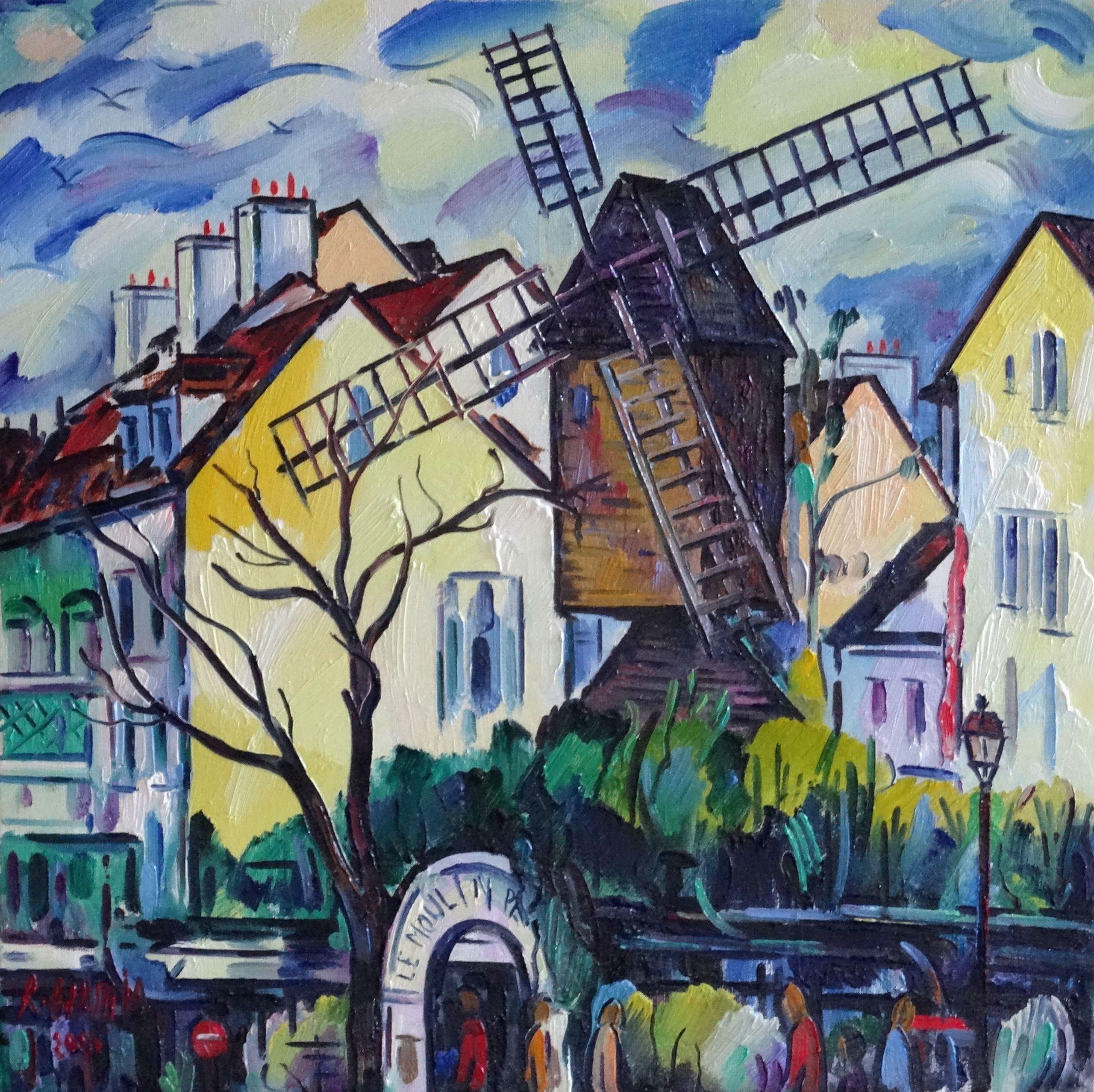 Adamia Rezo  Landscape Painting - Moulin Rouge. Oil on canvas, 50 x 50 cm