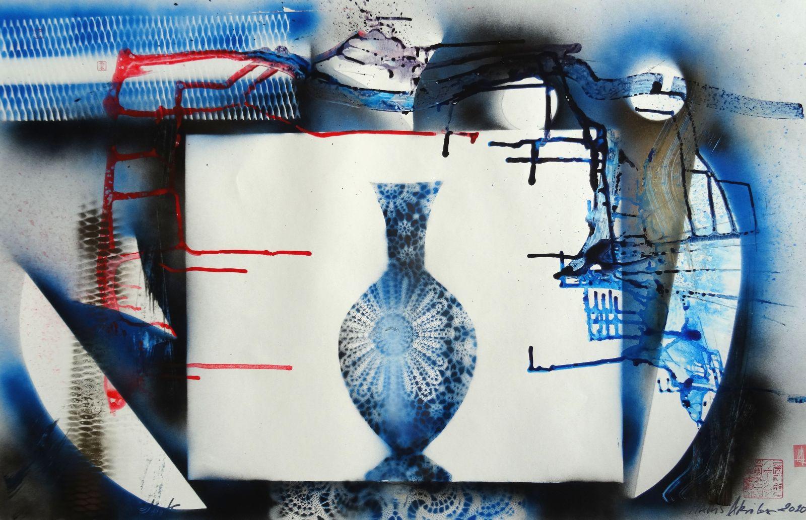 Maris Abilevs  Still-Life Painting - Terracotta. 2020. Paper, ink, mixed media, 62x94 cm