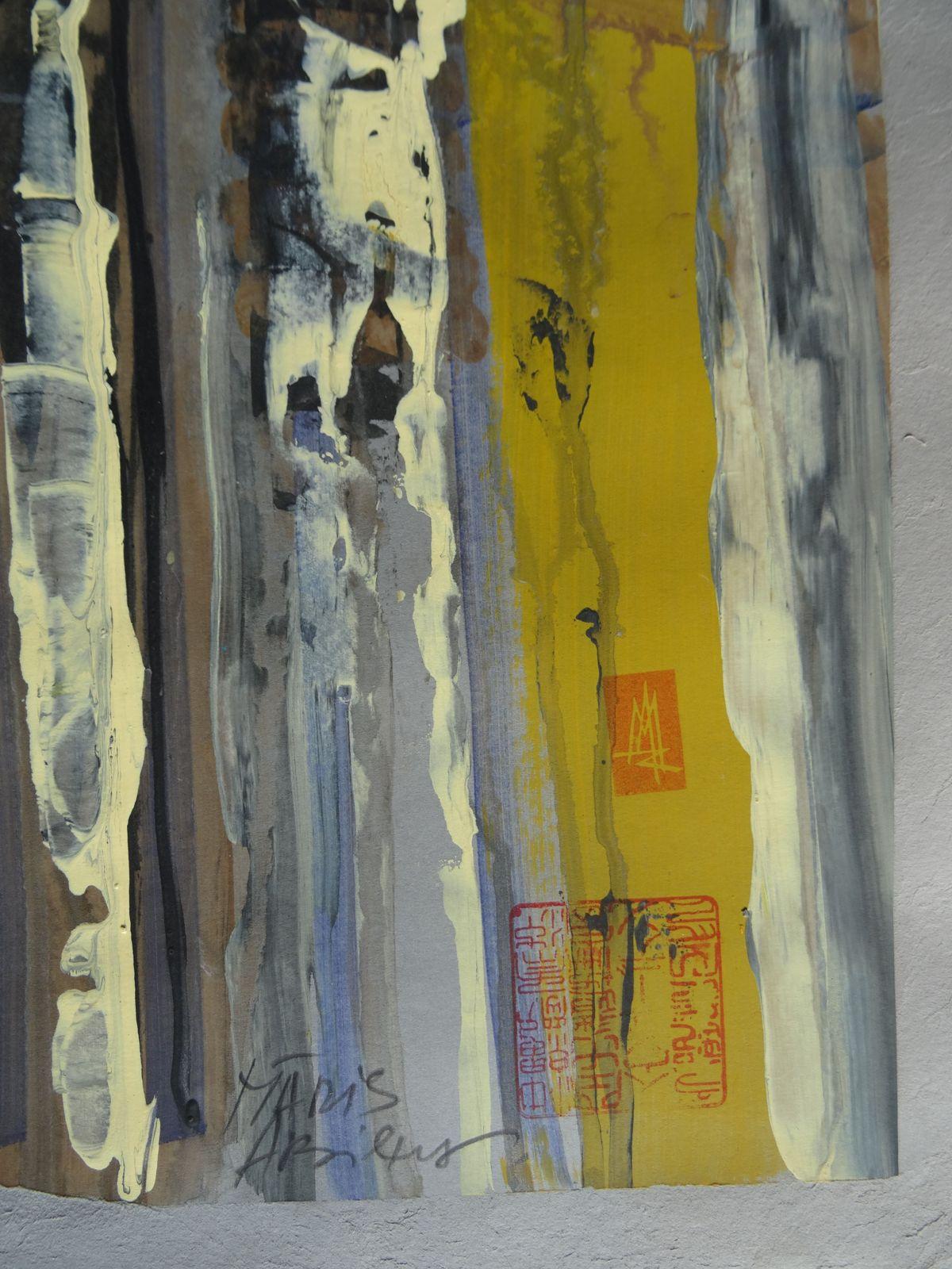 Stadtlandschaft. Papier, Acryl, 100x70 cm – Painting von Maris Abilevs 