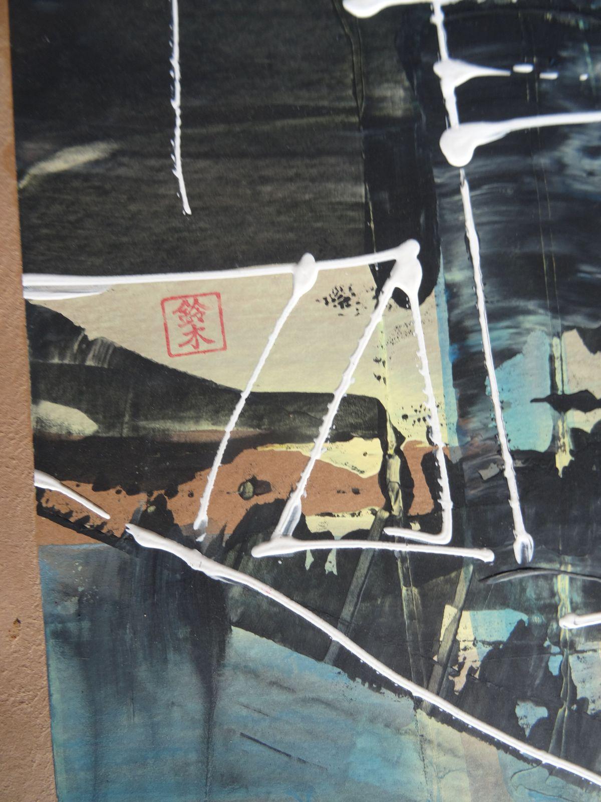 Stadtlandschaft. Papier, Acryl, 100x70 cm – Painting von Maris Abilevs 