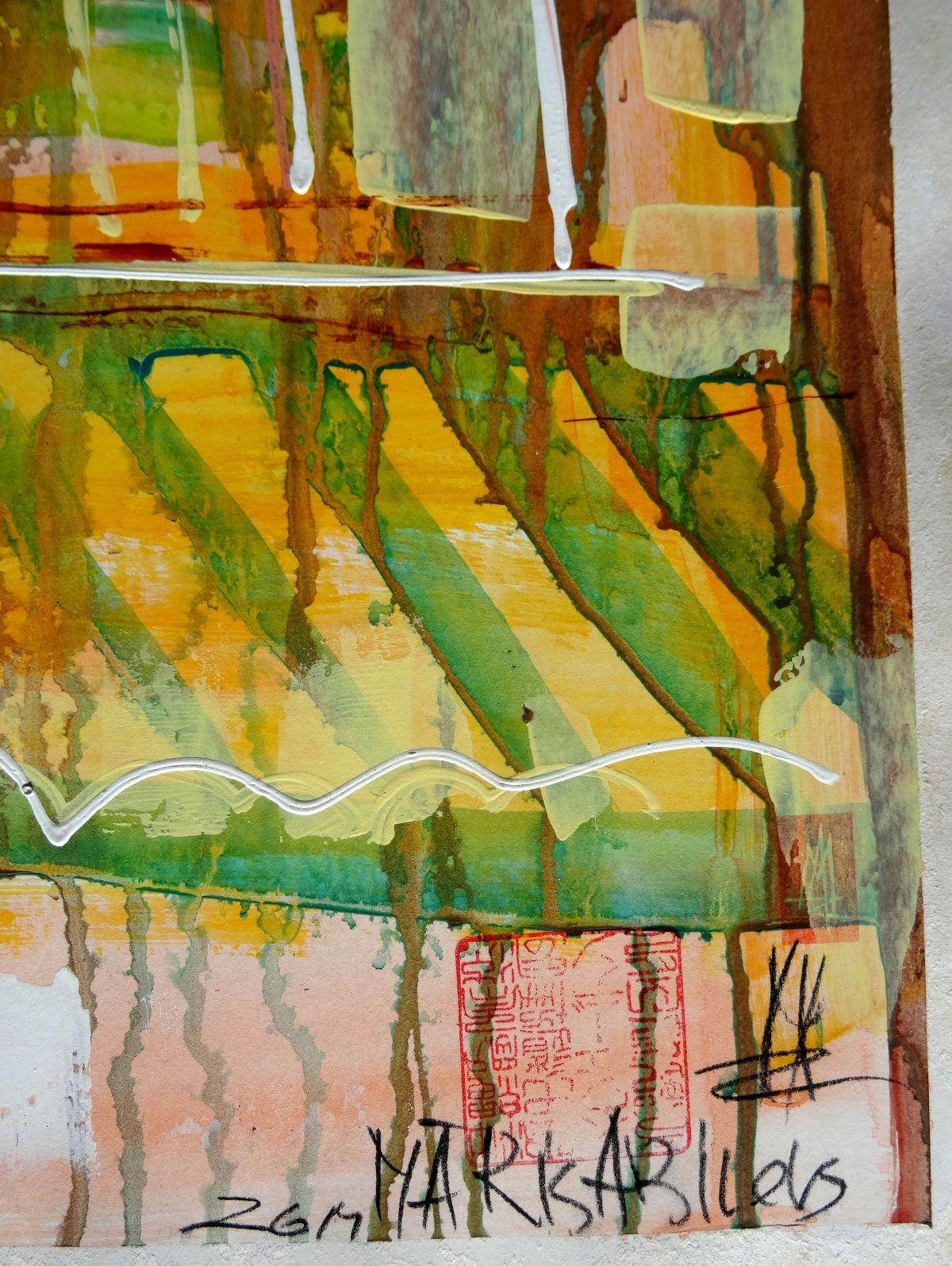 Gatehouse. Paper, mixed media, 90x64 cm - Brown Landscape Painting by Maris Abilevs 