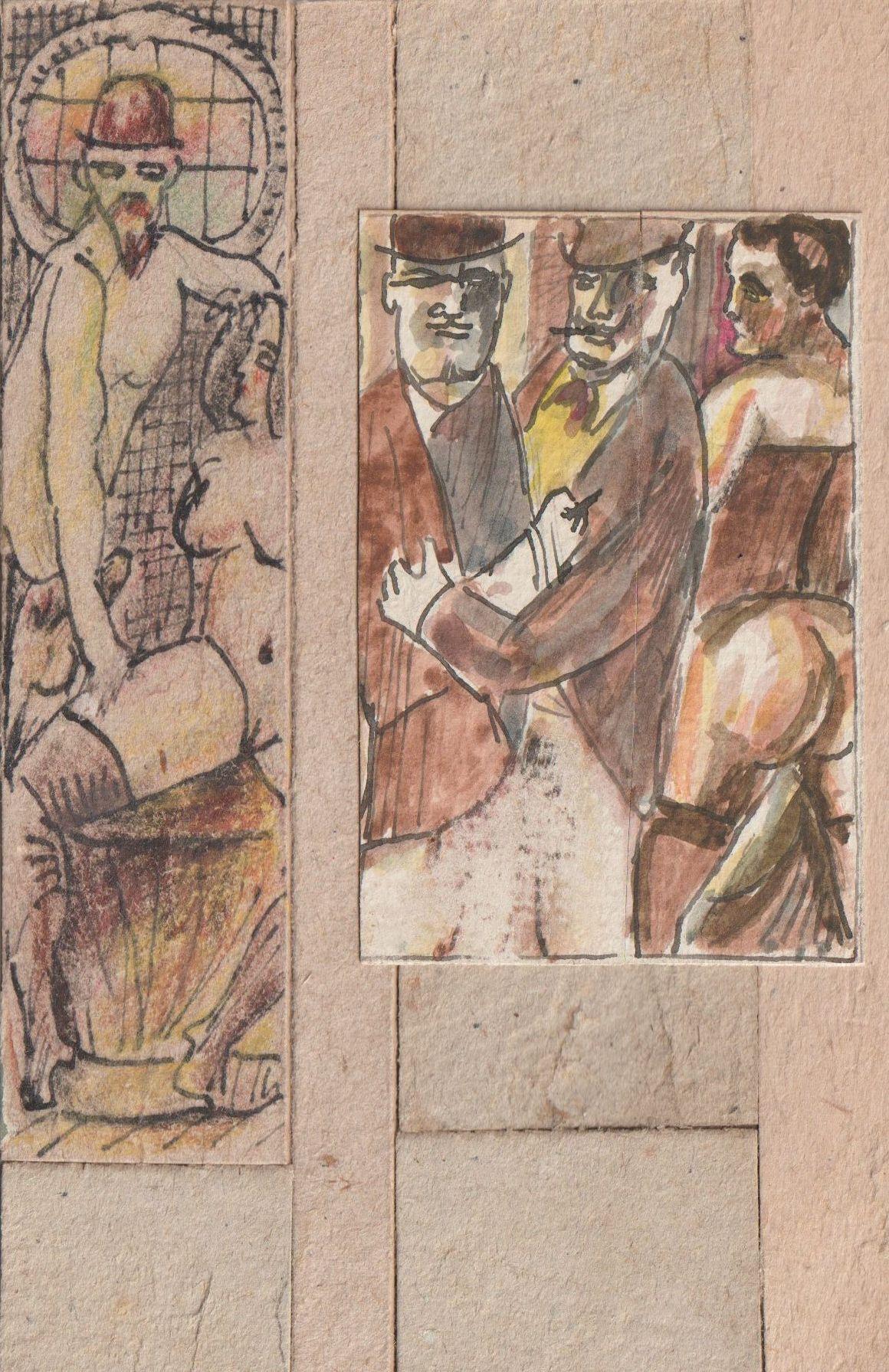 Adolfs Zardins Figurative Painting - Erotic motives. 2.pcs., paper, cardboard, mixed media, 8, 3x5, 5 cm, 12, 8x3, 2 cm 