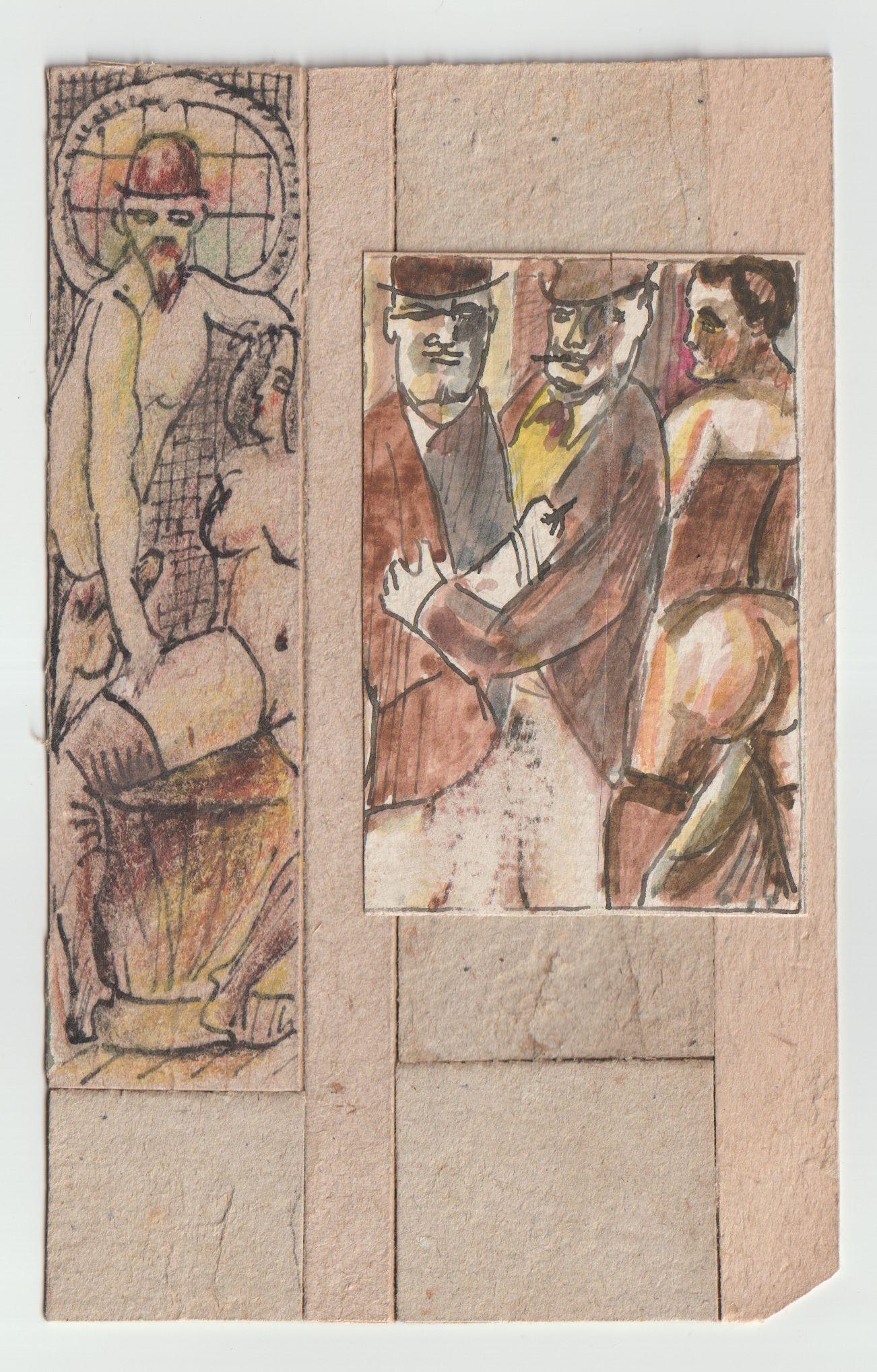 Erotic motives. 2.pcs., paper, cardboard, mixed media, 8, 3x5, 5 cm, 12, 8x3, 2 cm  - Painting by Adolfs Zardins