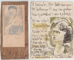 Women portraits. 2.pcs., paper, mixed media, 10,2x5,3 cm, 13,9x10,2 cm
