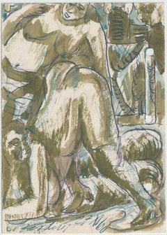 Erotisches Motiv. Papier, Mischtechnik, 14x10 cm