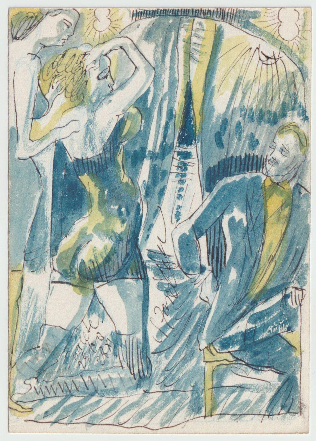 Servizi igienici. Carta, tecnica mista, 14x10 cm - Painting di Adolfs Zardins