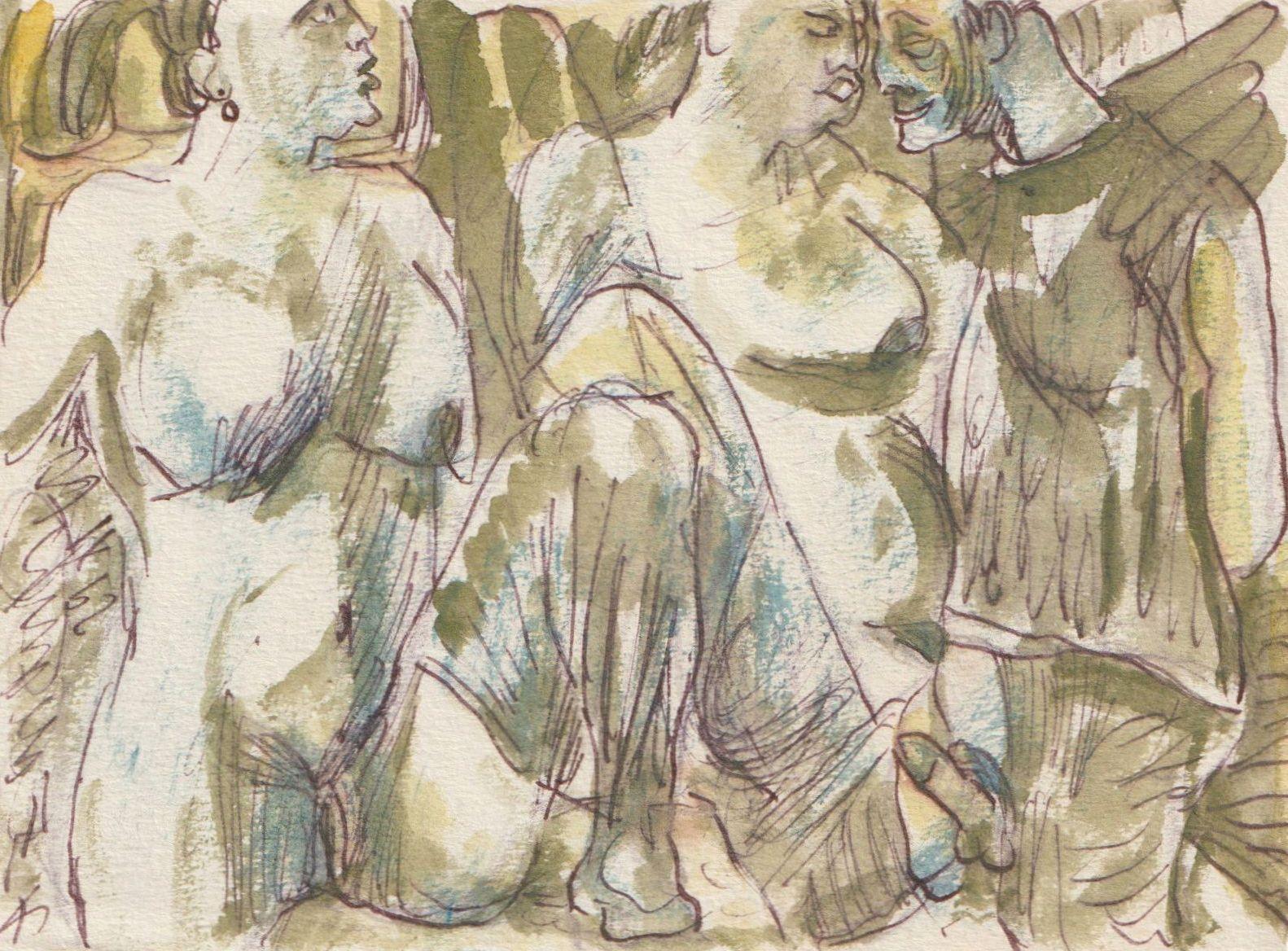 Sesso a tre. Carta, tecnica mista, 10x14 cm