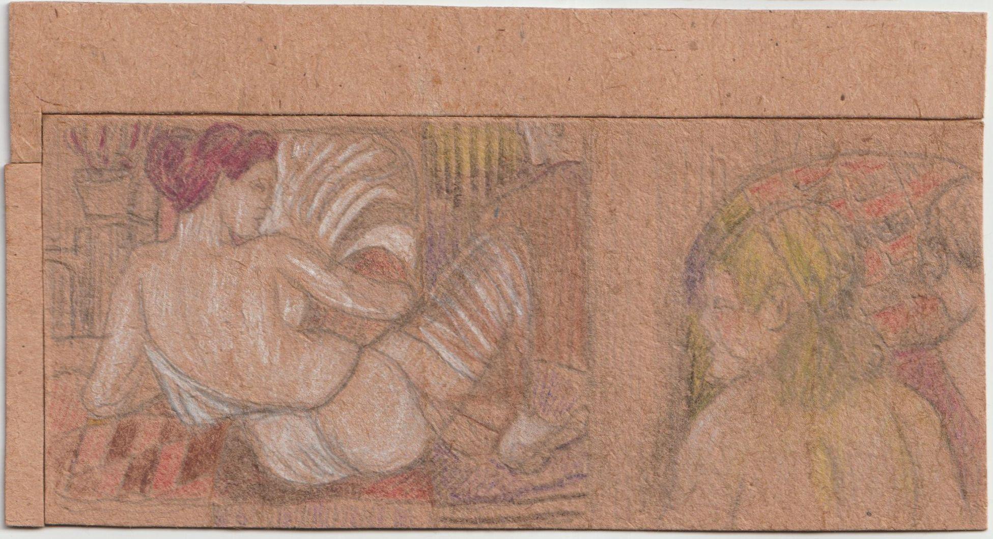 Venere di Heter Golosh  1958, cartone, tecnica mista, 6, 8x15,6 cm - Painting di Adolfs Zardins
