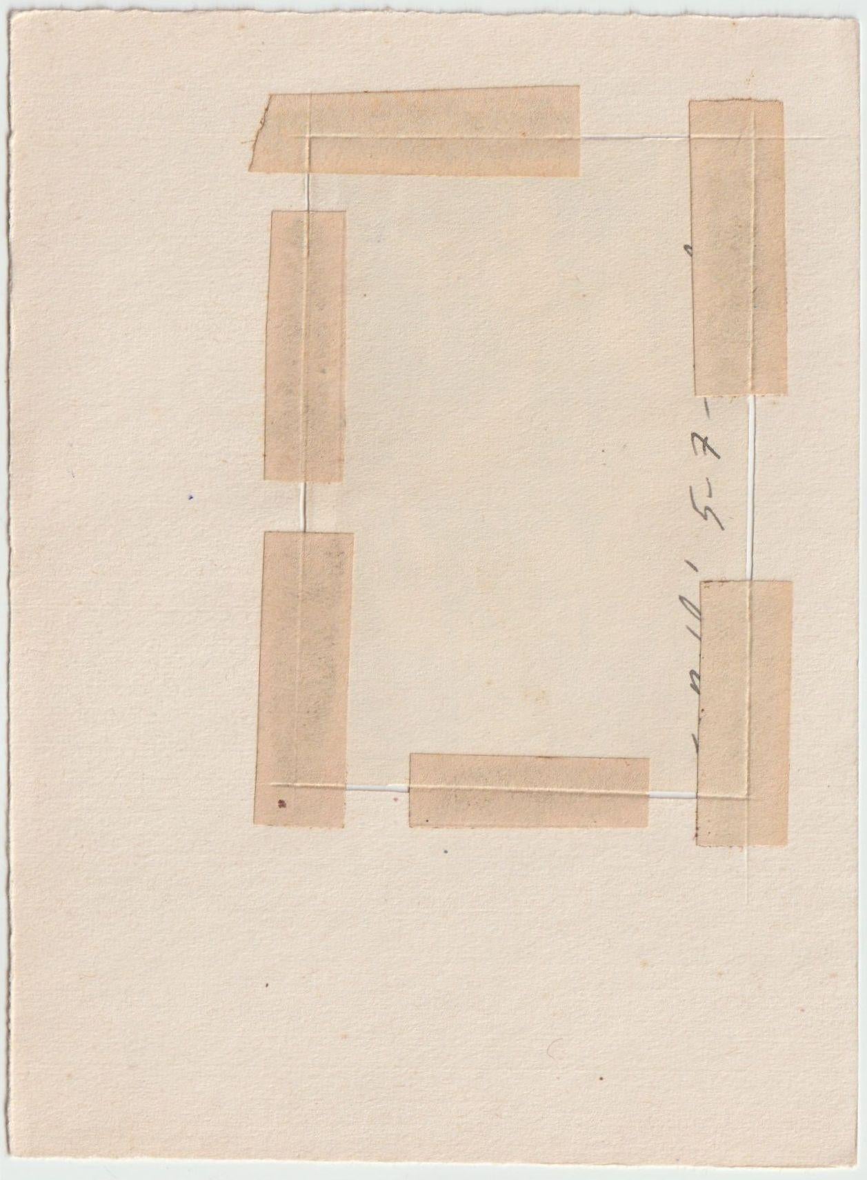 Robe jaune. Papier, techniques mixtes, 8x5,5 cm - Moderne Painting par Adolfs Zardins