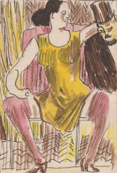 Retro Yellow dress. Paper, mixed media, 8x5.5 cm