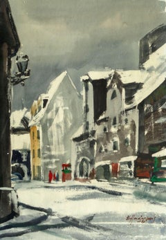 Retro Winter city. 1980. Paper, watercolor, 68x40 cm