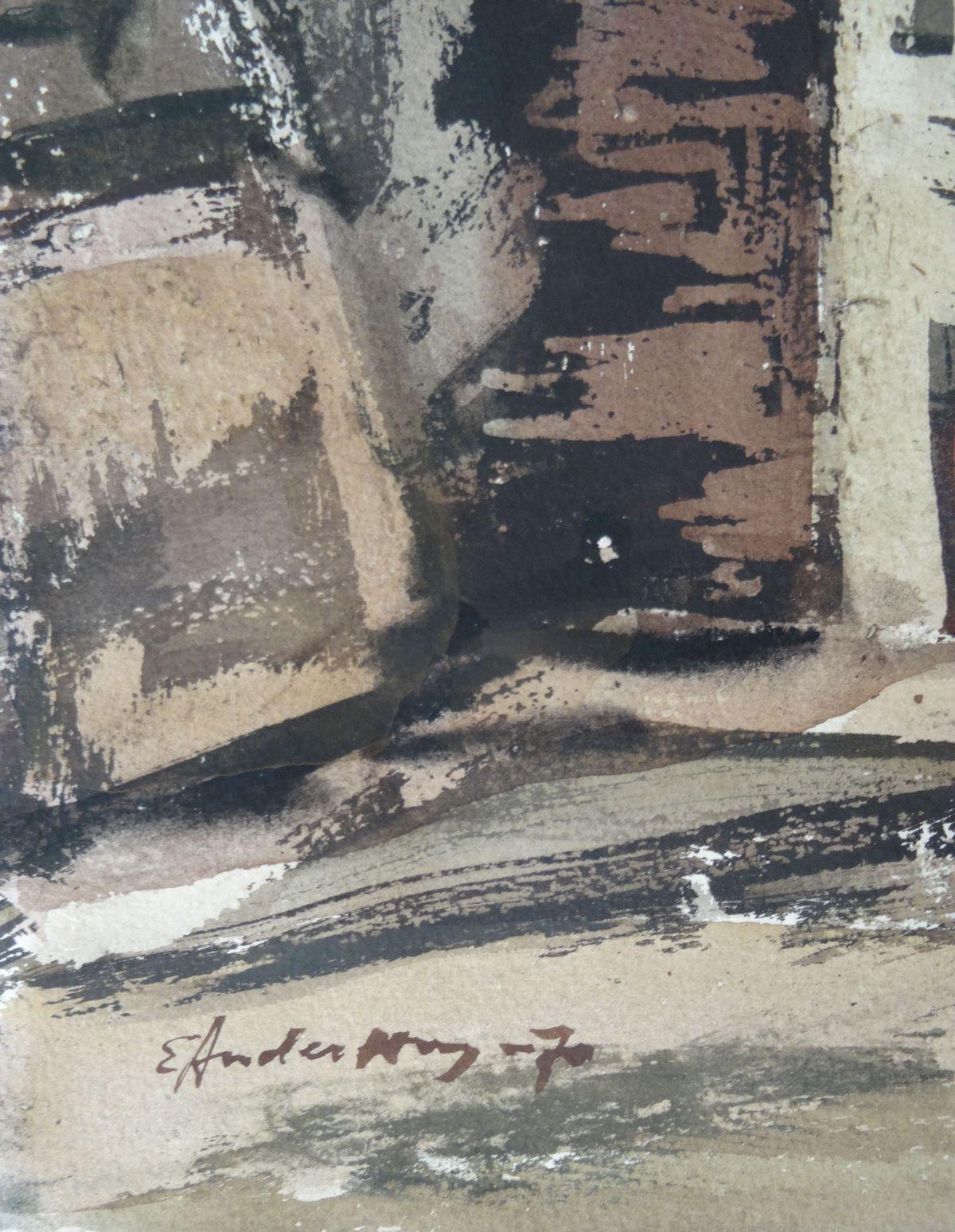 Old City. 1970. Paper, watercolor, 46x37 cm - Painting by Edwin Andersons