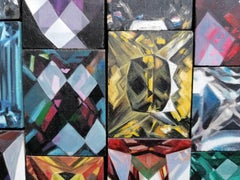 Schmuckstücke. 2014, Öl/Holz, 35x46,5 cm, insgesamt 63 Holzblöcke