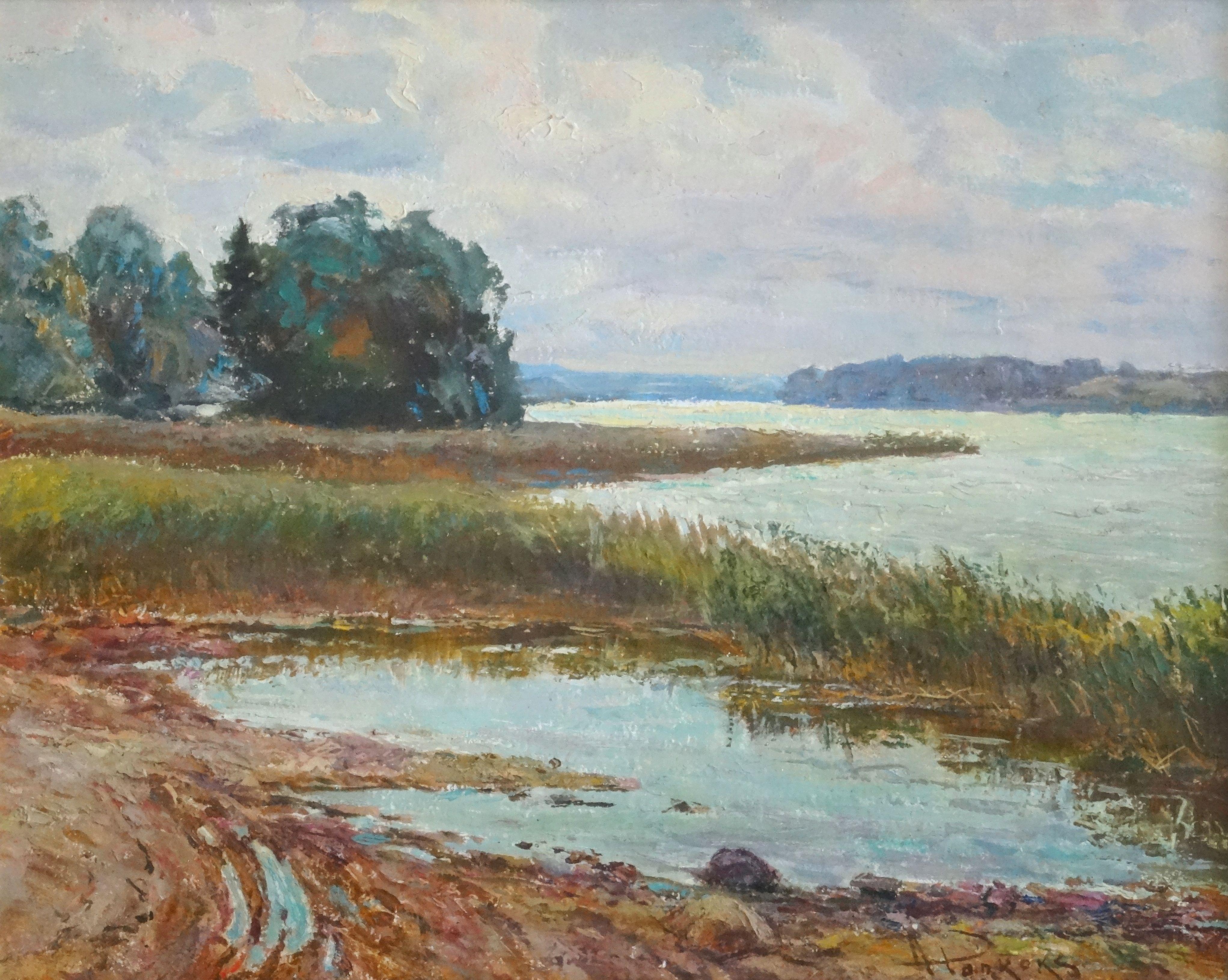 Arnolds Pankoks Landscape Painting - By the lake. Oil on cardboard, 40x50 cm