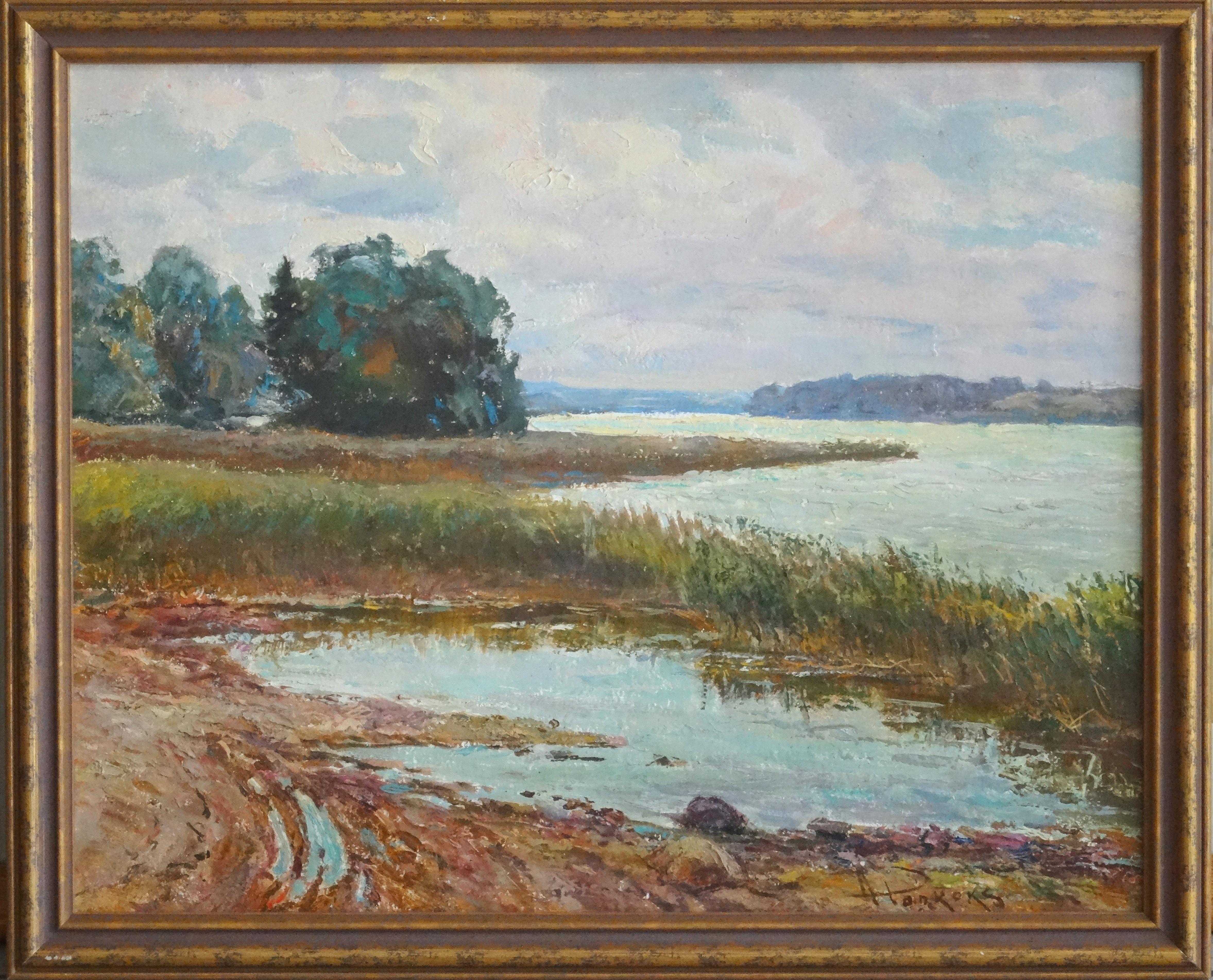 By the lake. Oil on cardboard, 40x50 cm - Painting by Arnolds Pankoks