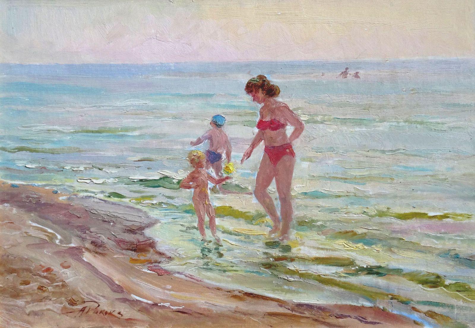 Arnolds Pankoks Landscape Painting - The beach. Oil on canvas and board, 35x50 cm