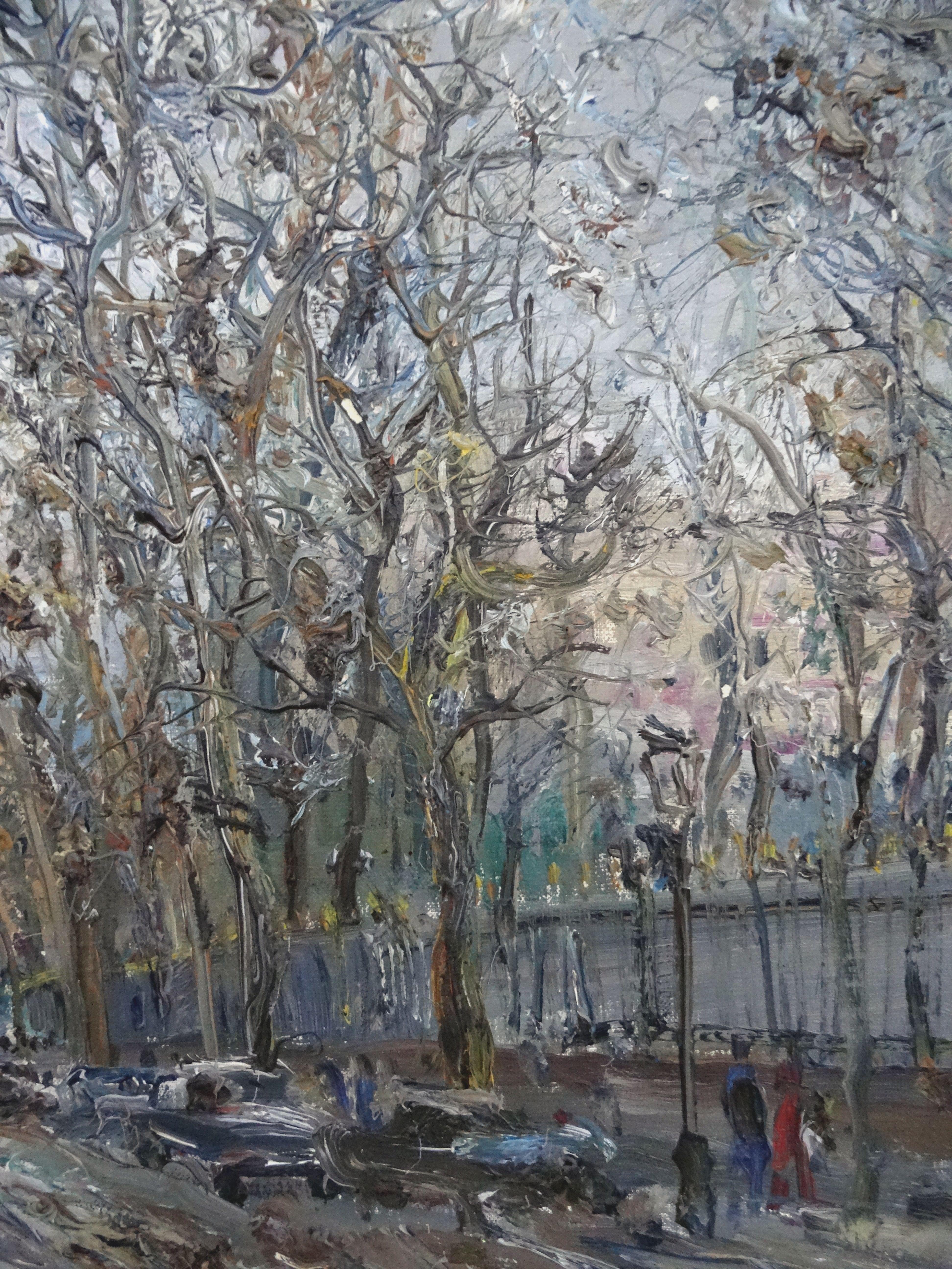  Paris. Luxembourg Garden area. 1975., oil on canvas, 50, 5 x 66 cm - Gray Landscape Painting by Zakrzewski Wlodzimierz