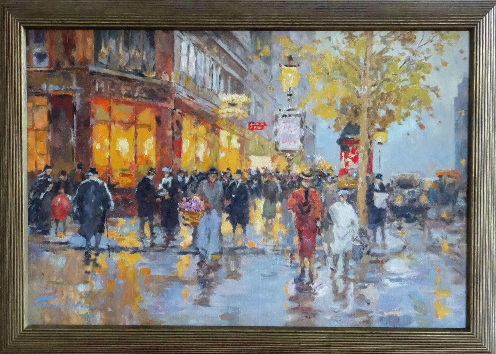 After the rain. Paris. Oil on canvas, 54, 5x80 cm - Painting by Gennady Bernadsky 