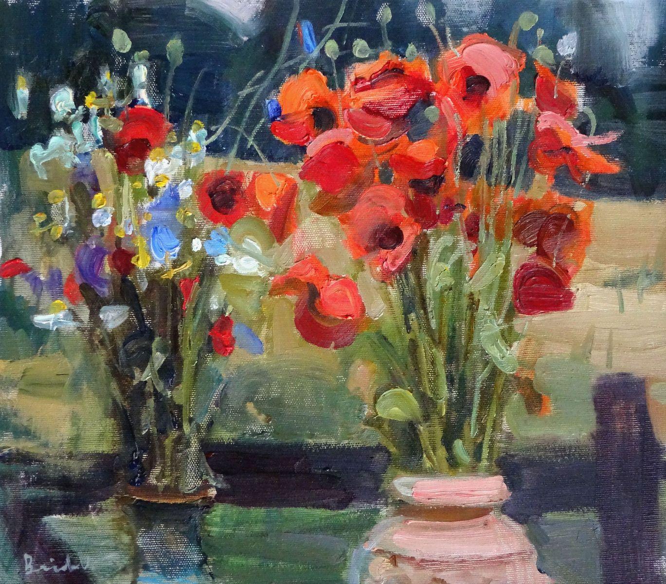Valery Bayda  Still-Life Painting - Poppies. 2016. Oil on canvas, 35x40 cm