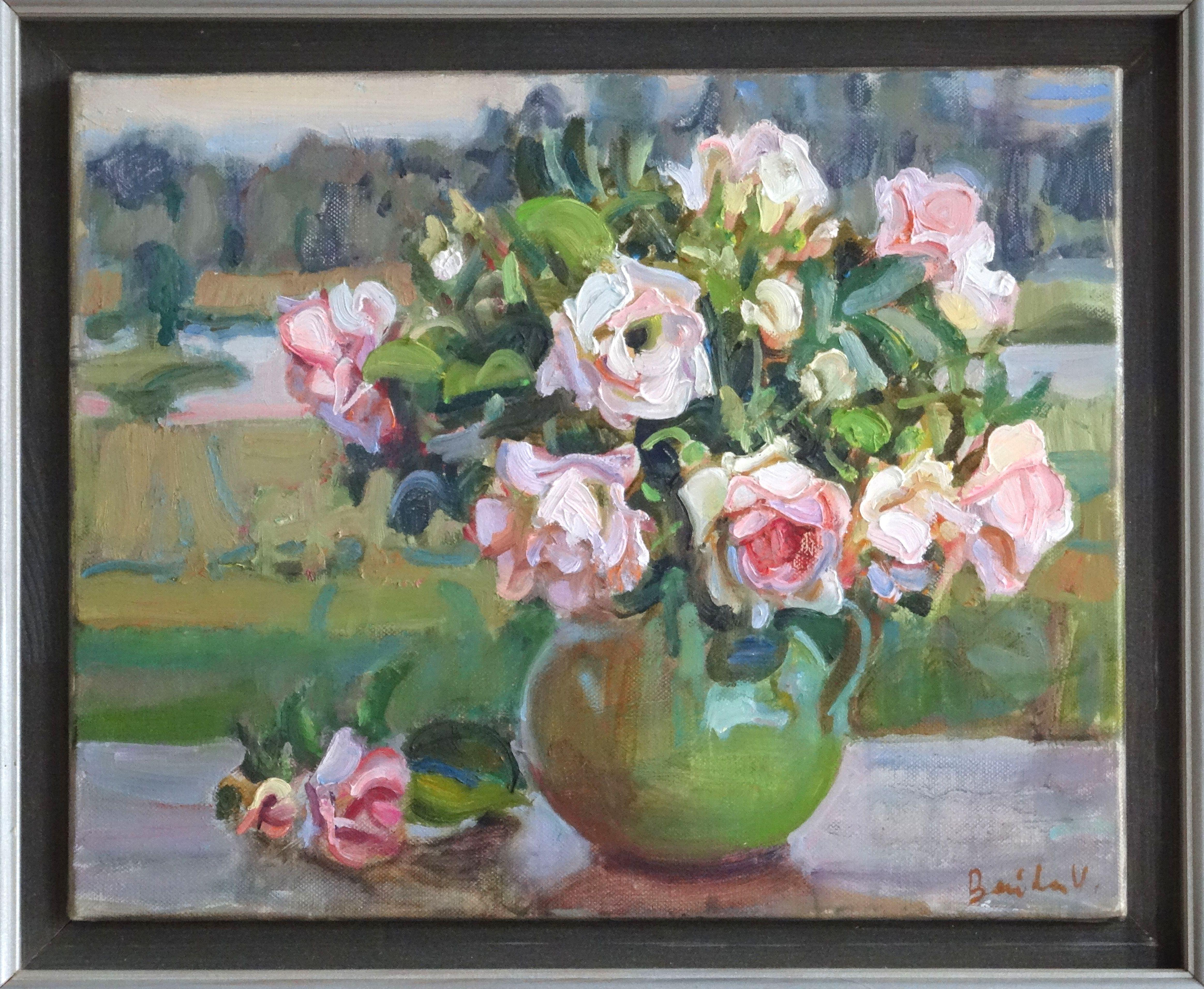 Roses. 2015, oil on canvas, 33x41 cm - Painting by Valery Bayda 