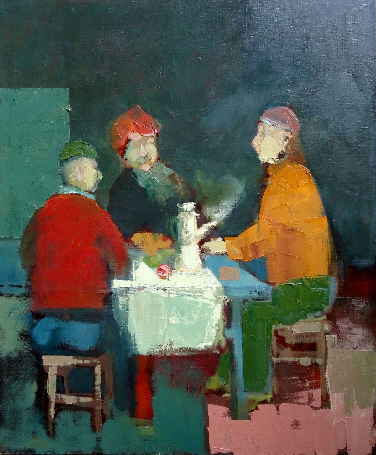 Kaspars Perskis  Figurative Painting - Cafe. 2004, canvas, oil, 73x60 cm