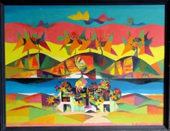 Paysage avec oiseaux. 1968. Peinture à l'huile sur toile, 100 x 130 cm