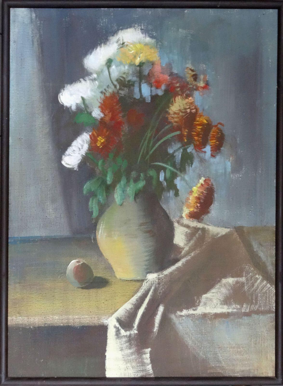 Still life with flowers. Oil on canvas, 110x80 cm - Painting by Guntis Strupulis