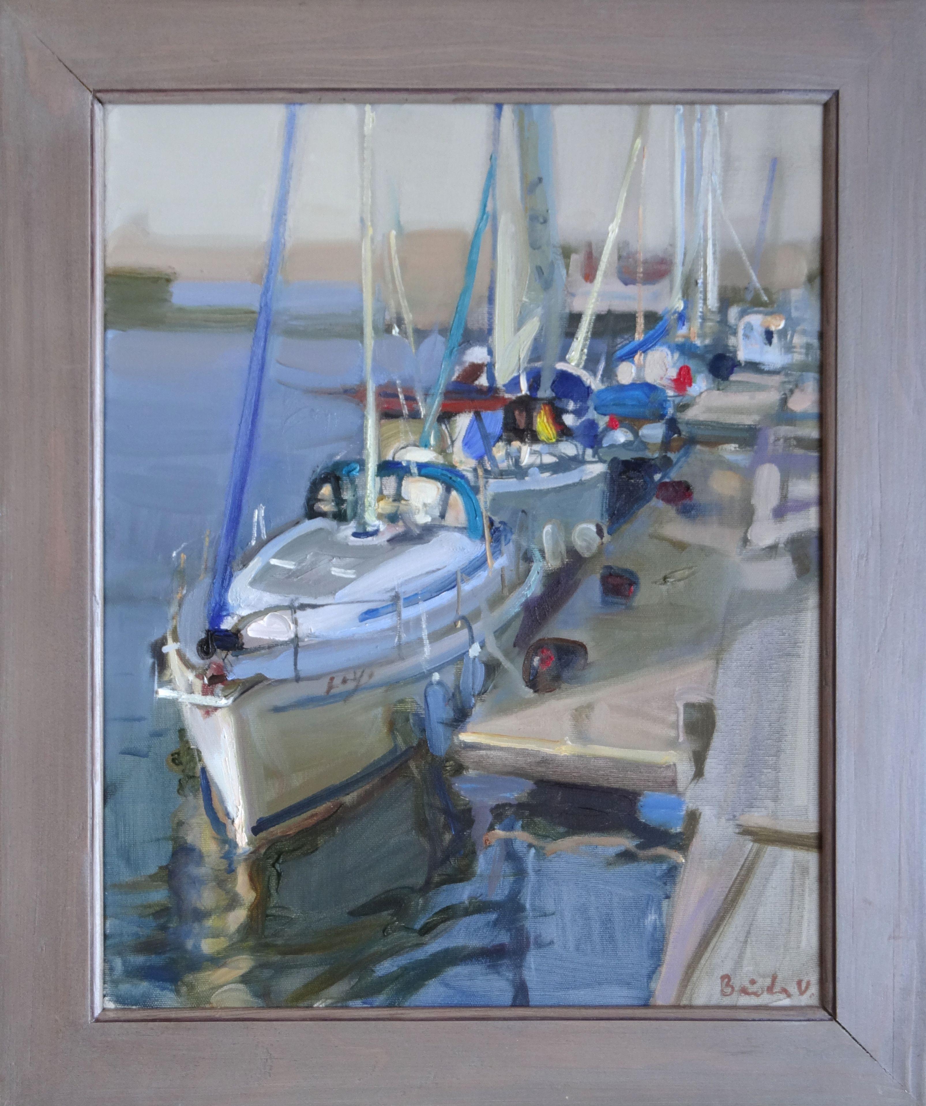 Yachts. 2020. Oil on canvas, 50x40 cm - Painting by Valery Bayda 