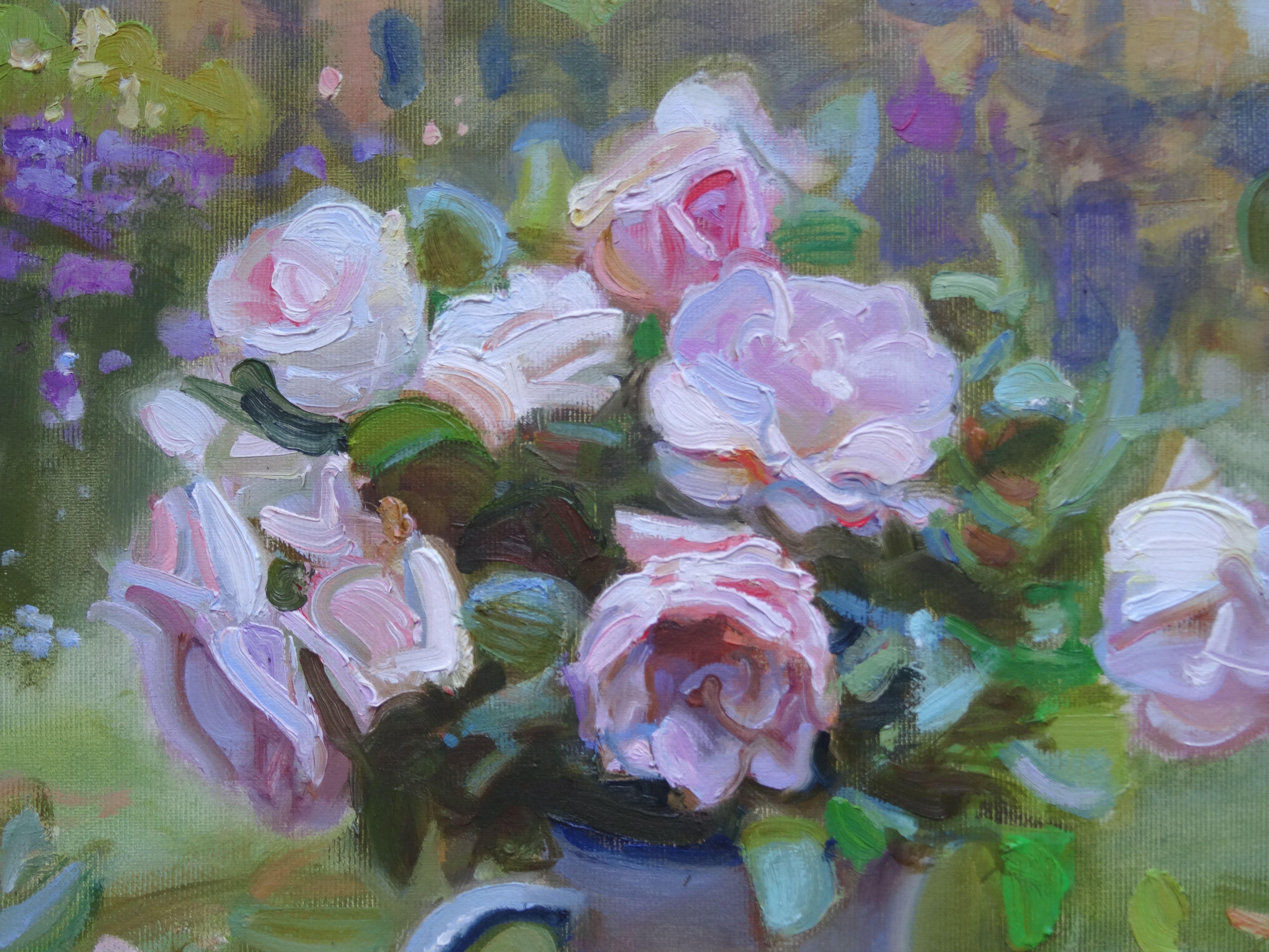 Home roses. 2020. Oil on canvas, 50x60 cm - Painting by Valery Bayda 