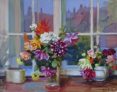 Flowers at the window (Fleurs à la fenêtre). 2020. Huile sur toile, 40x50 cm