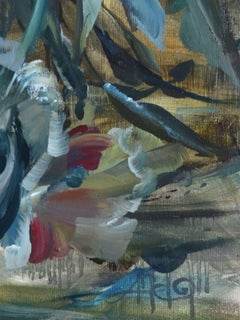 Blue tulips. Canvas, oil, 90x65 cm