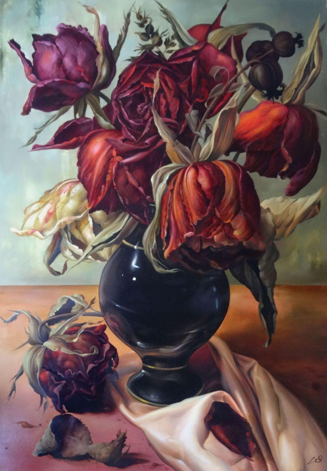 Arturs Amatnieks (Leon)  Still-Life Painting - Roses. Canvas, oil, 100x70 cm