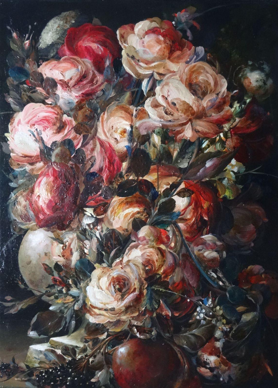 Roses. Canvas, oil, 90x65 cm - Painting by Arturs Amatnieks (Leon) 