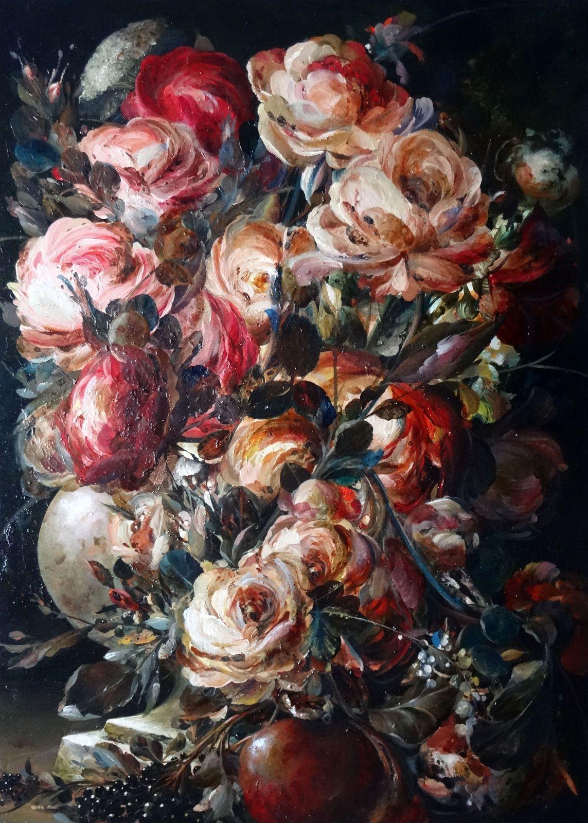 Arturs Amatnieks (Leon)  Still-Life Painting - Roses. Canvas, oil, 90x65 cm