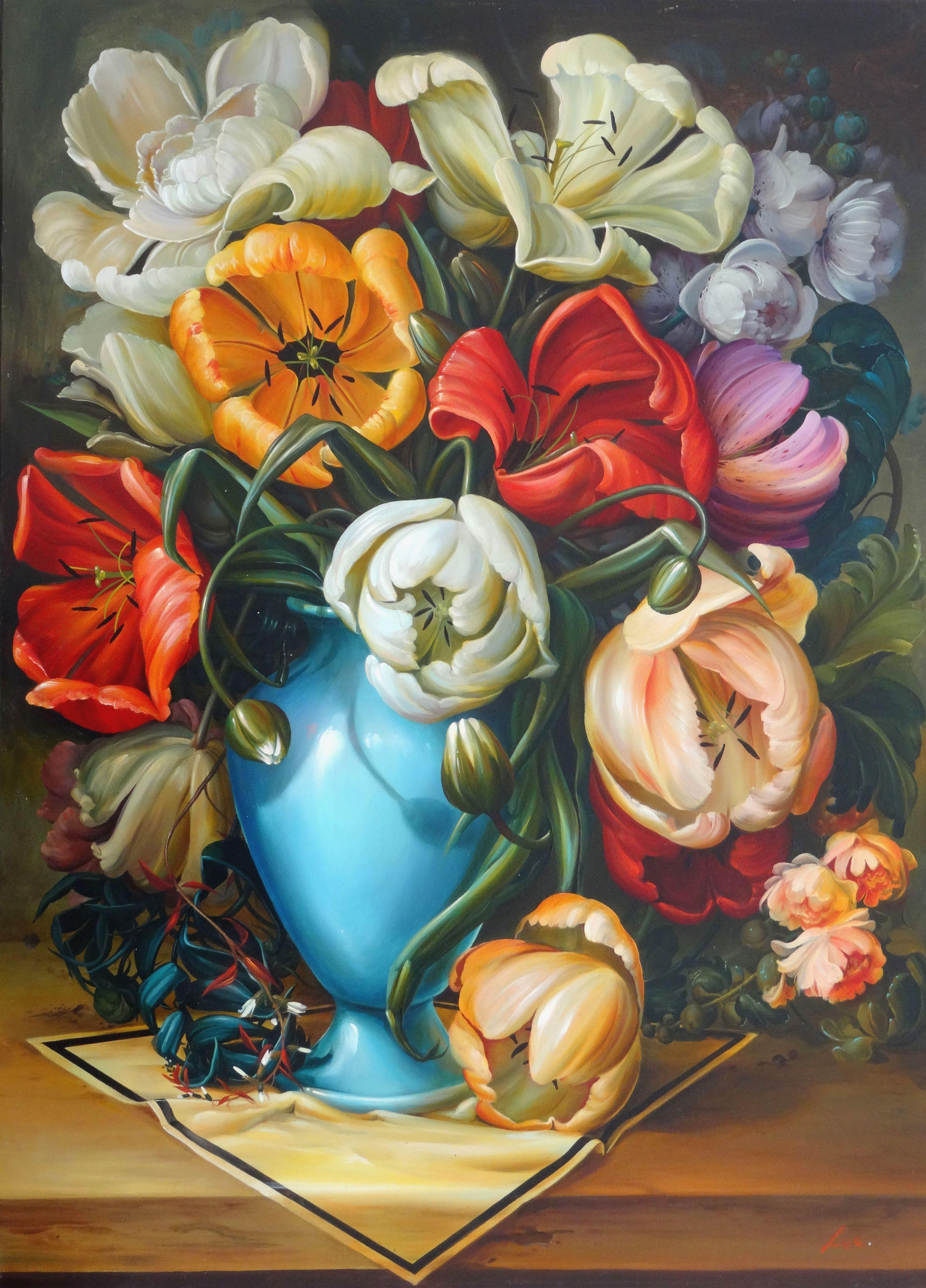 Arturs Amatnieks (Leon)  Still-Life Painting - Tulips. 2016, oil on canvas, 90x60 cm
