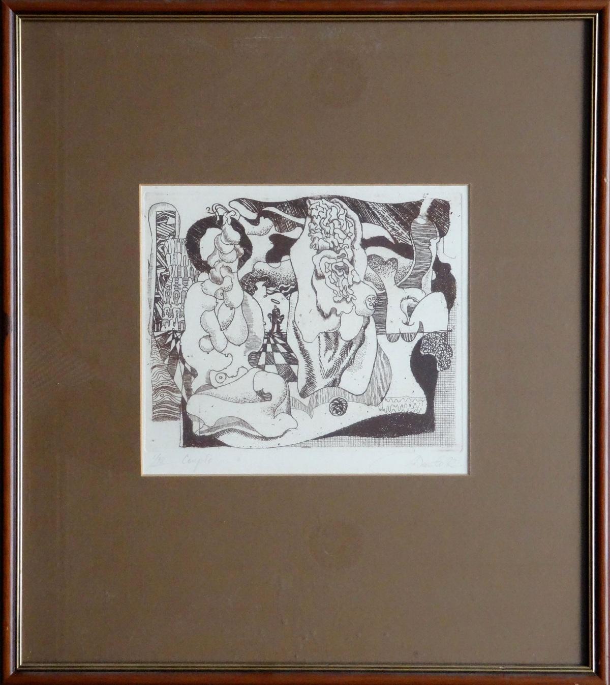 Couple. I/XX. 1992. Paper, etching, 19x21, 3 cm - Print by Aleksandrs Dembo