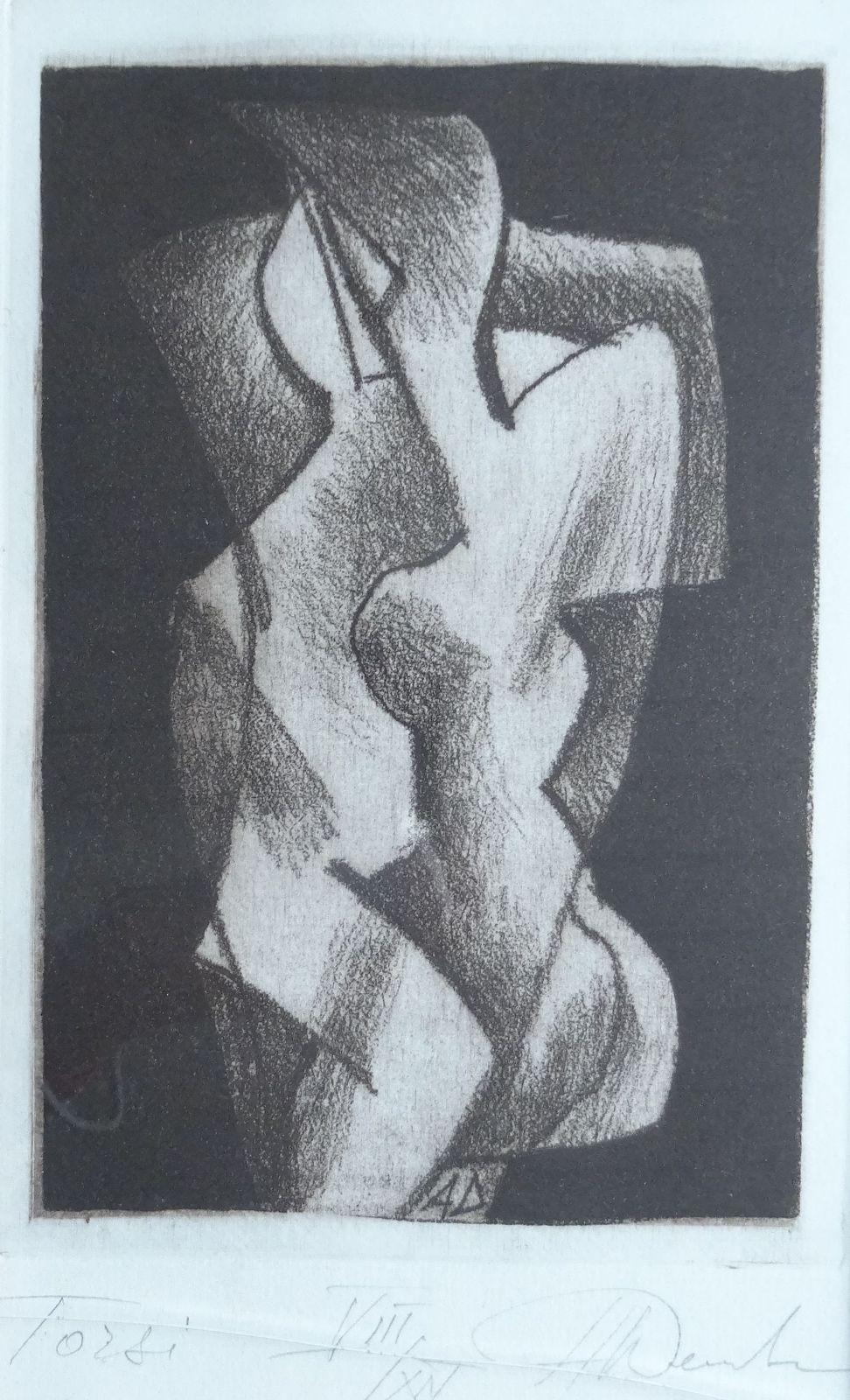 Aleksandrs Dembo Abstract Print - Torsos. VIII / XII. Etching on paper, 23x14 cm